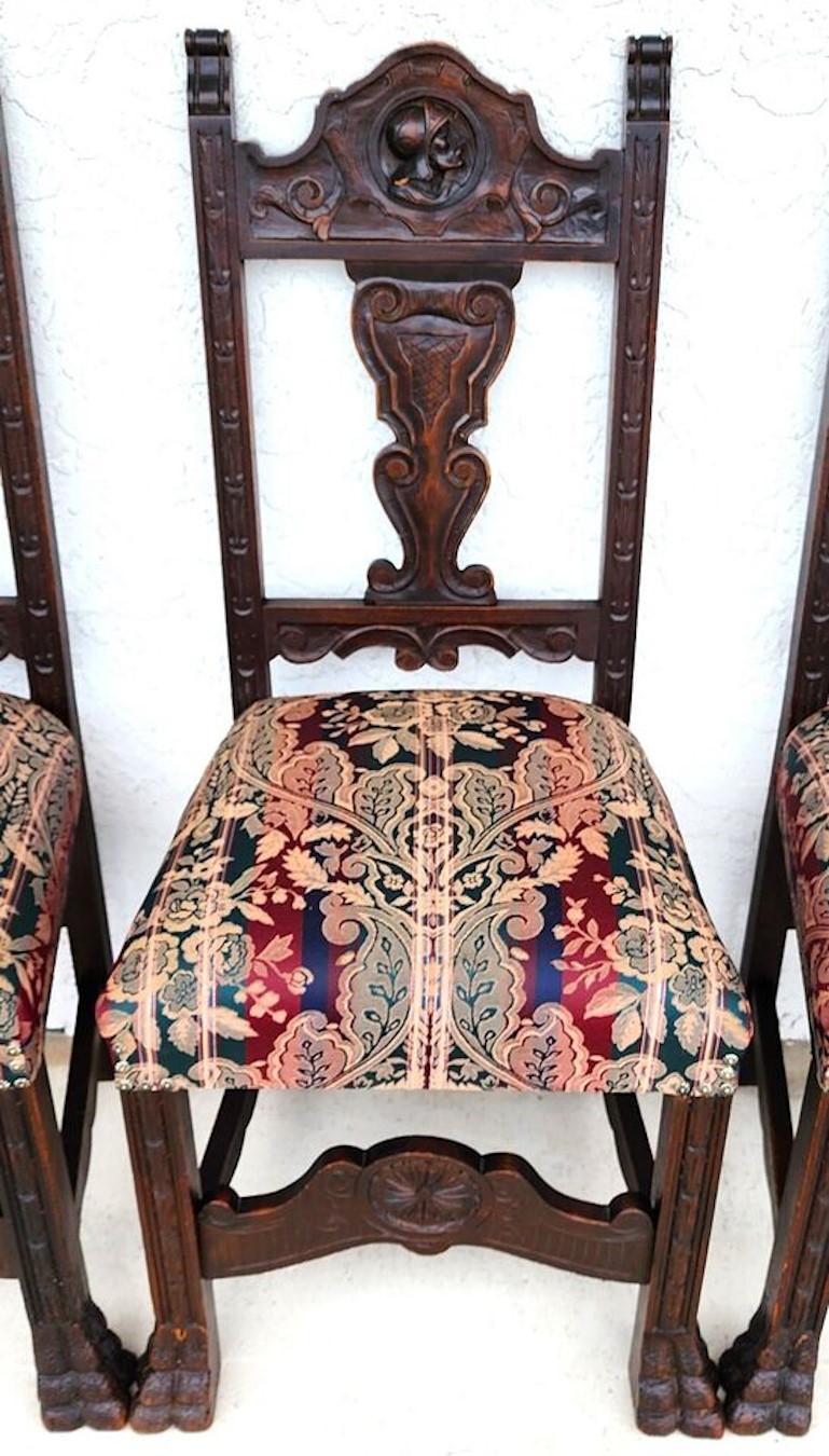 Carved French Oak Dining Chairs 19th Century Set of 4 For Sale
