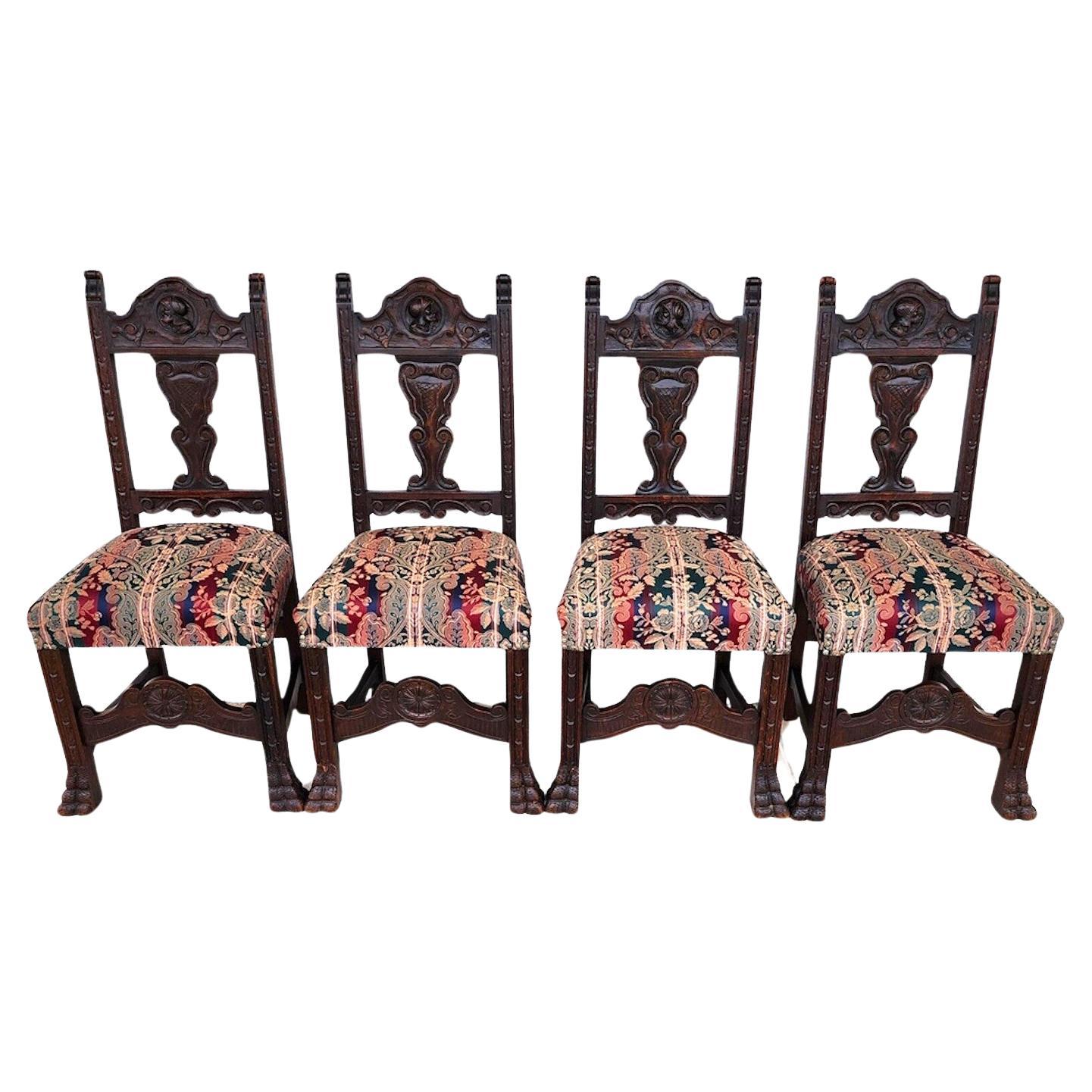 French Oak Dining Chairs 19th Century Set of 4 For Sale