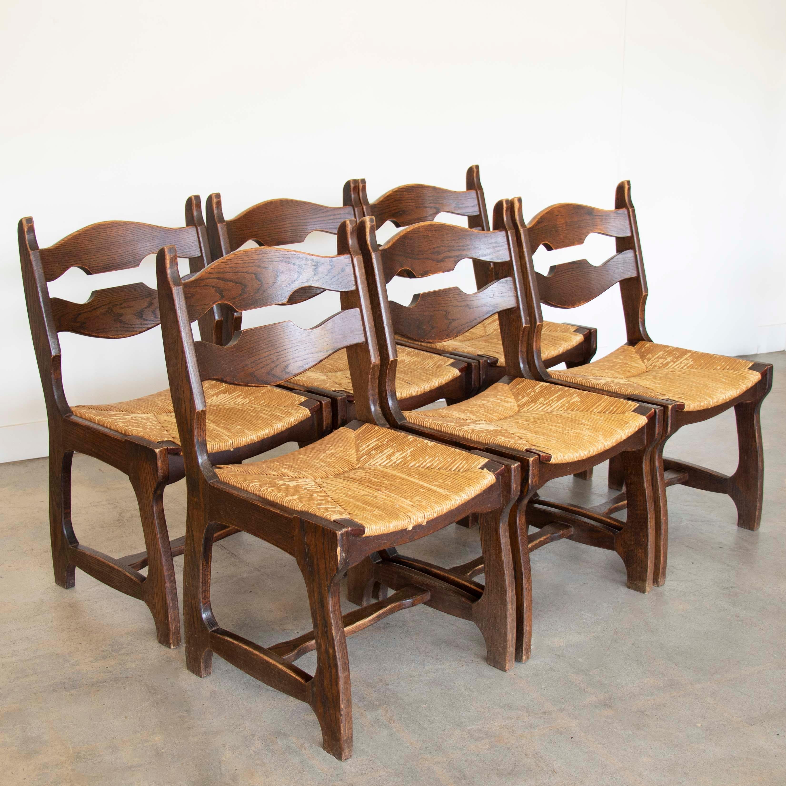 Chaises de salle à manger en Oak dans le style de Guillerme et Chambron, ensemble de 6 pièces en vente 8