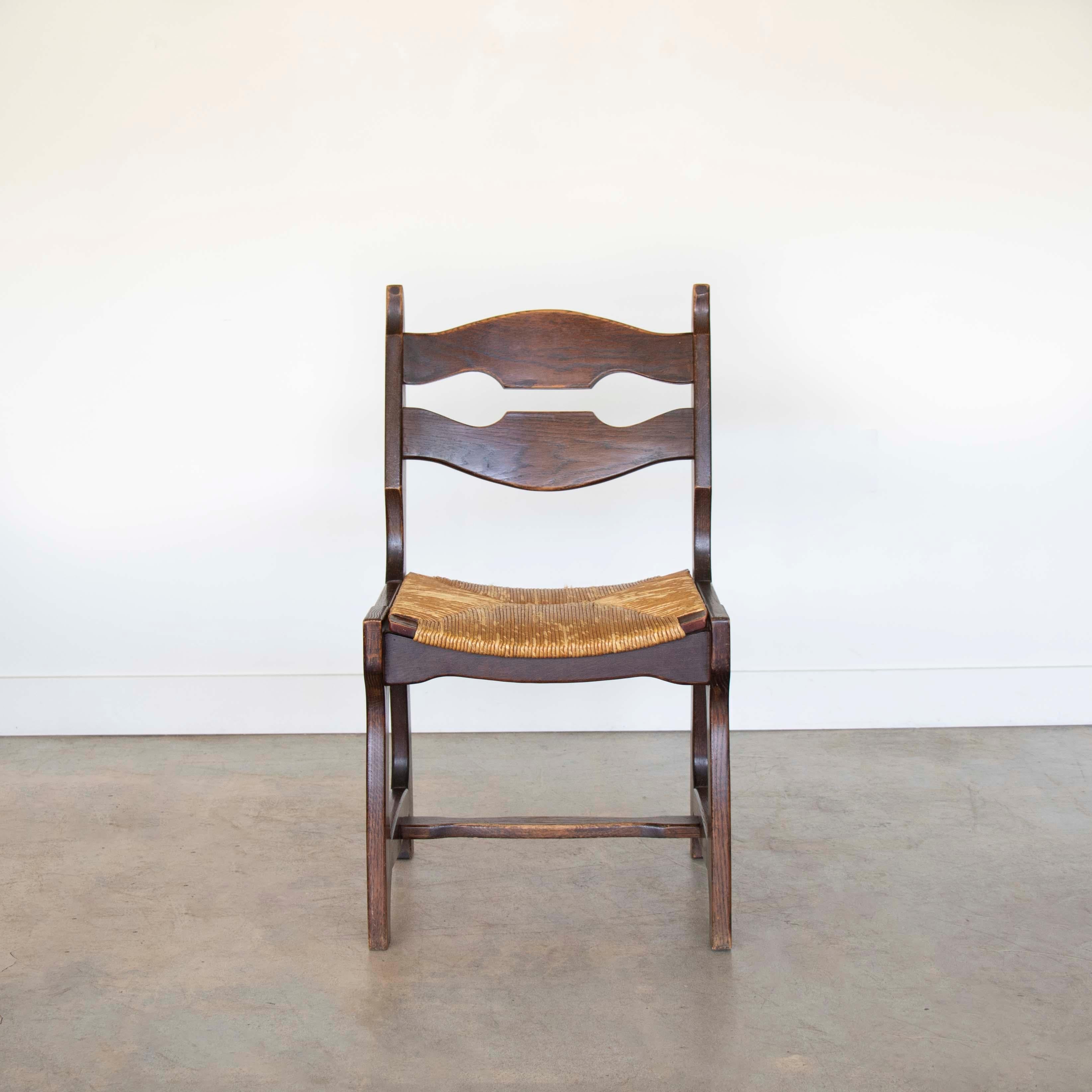 Chaises de salle à manger en Oak dans le style de Guillerme et Chambron, ensemble de 6 pièces Bon état - En vente à Los Angeles, CA