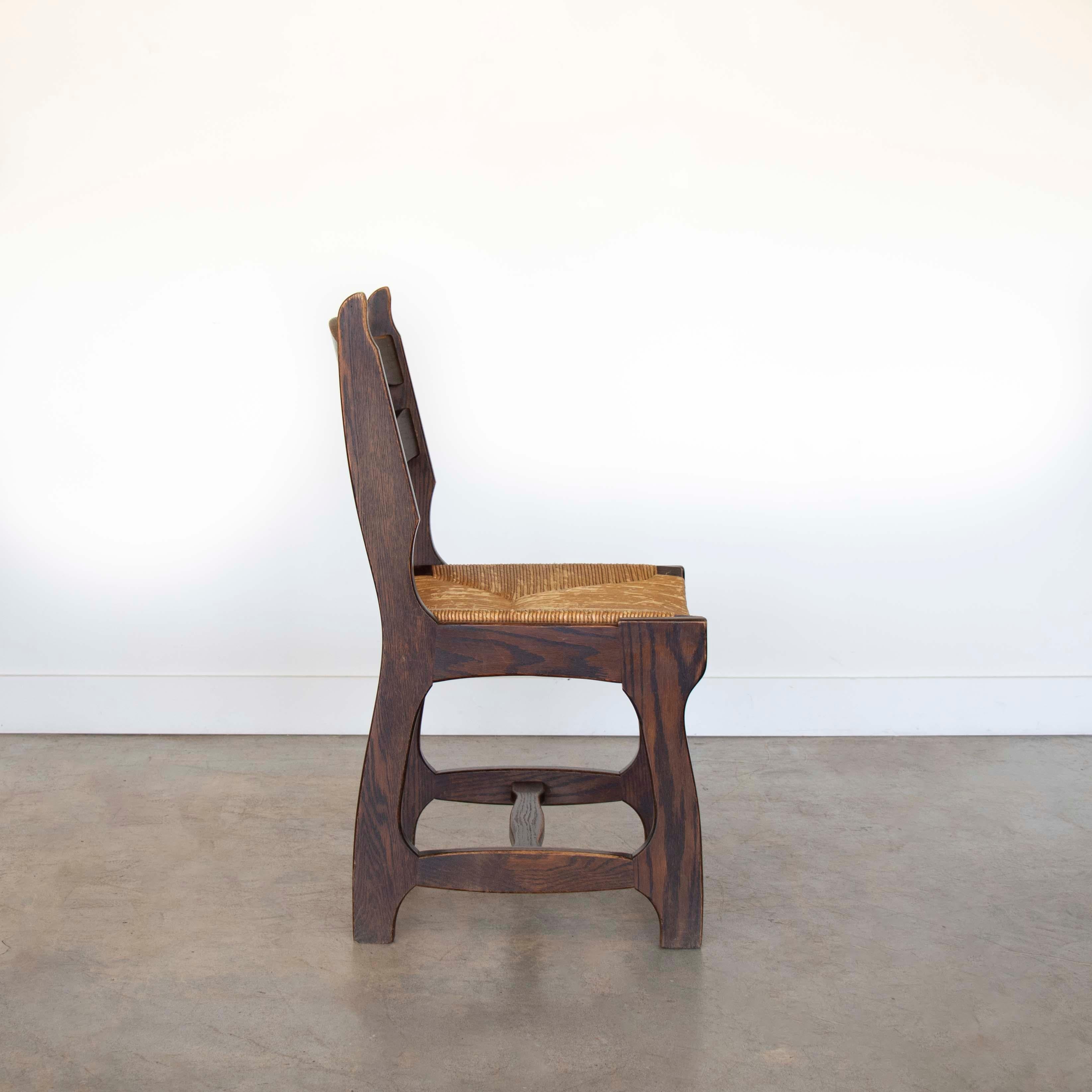 Chêne Chaises de salle à manger en Oak dans le style de Guillerme et Chambron, ensemble de 6 pièces en vente