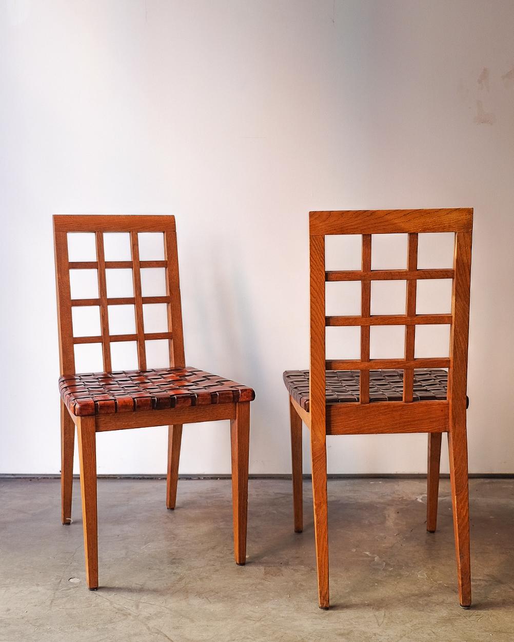 Beautiful french oak dining chairs in the style of Rene Gabriel.
Set of 6