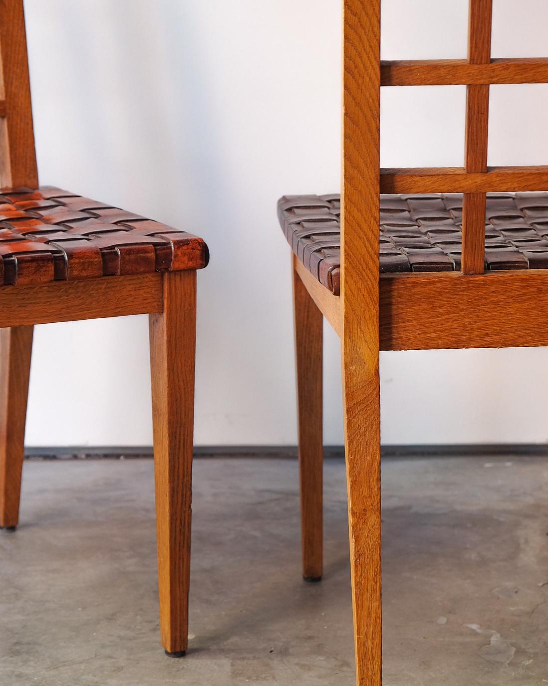 Leather French Oak Dining Chairs For Sale
