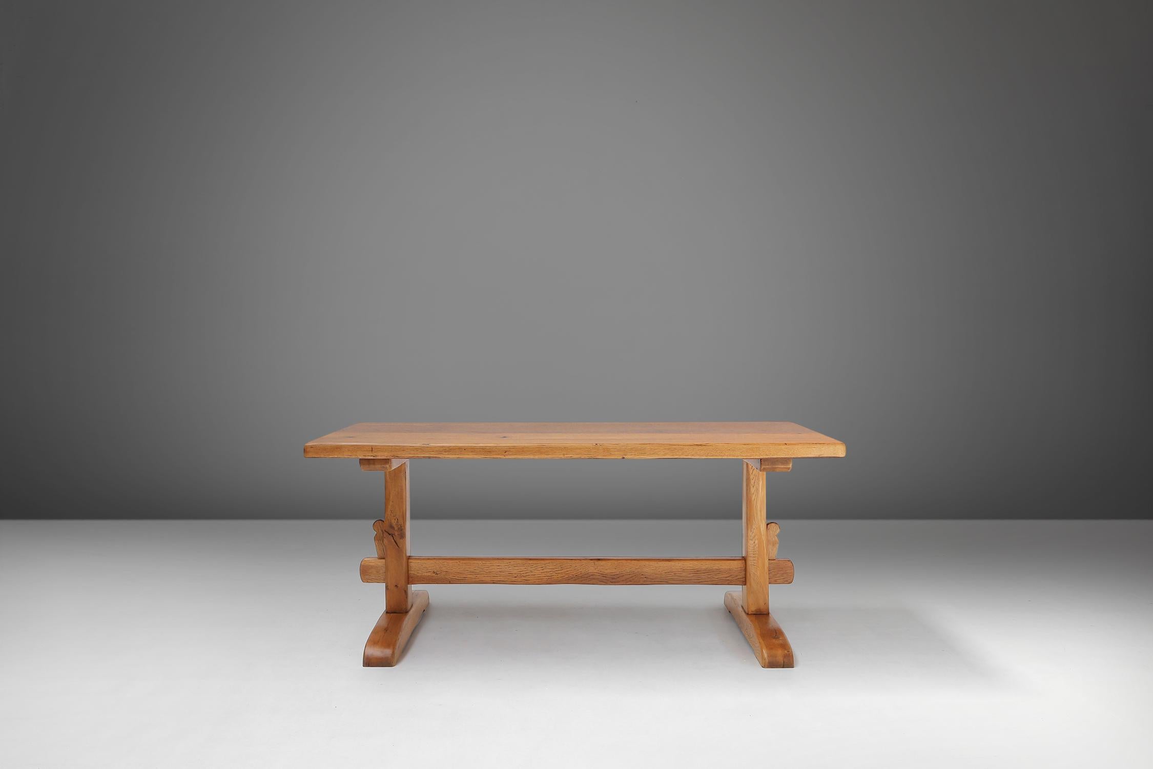 Rustic French oak dining table 1960 For Sale