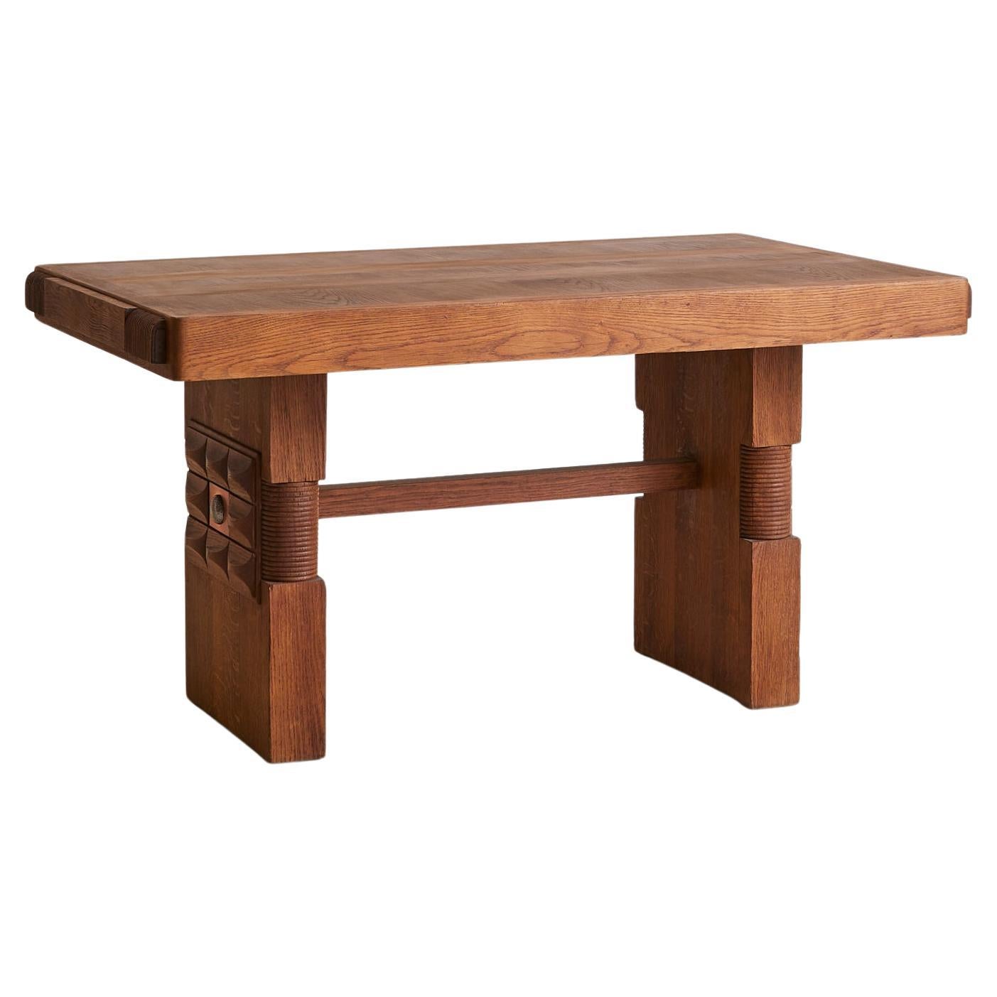 French Oak Dining Table or Desk by Charles Dudouyt, 1940s