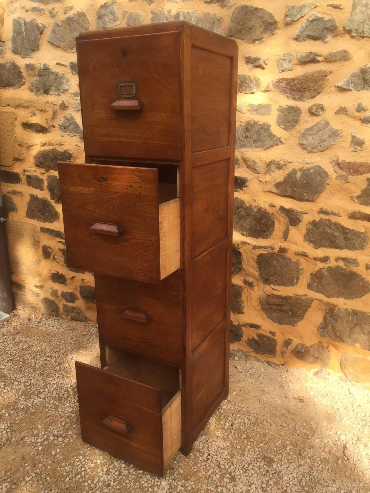 Mid-20th Century French Oak Document Cabinet, 1950s
