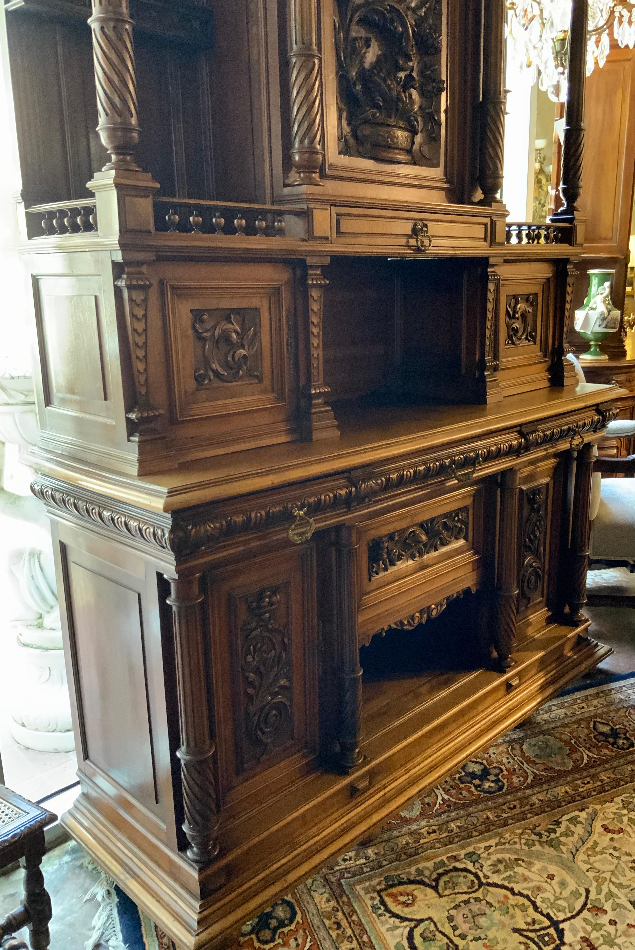 French oak double cupboard/buffet Henry II style, 19 th c. Carved For Sale 4