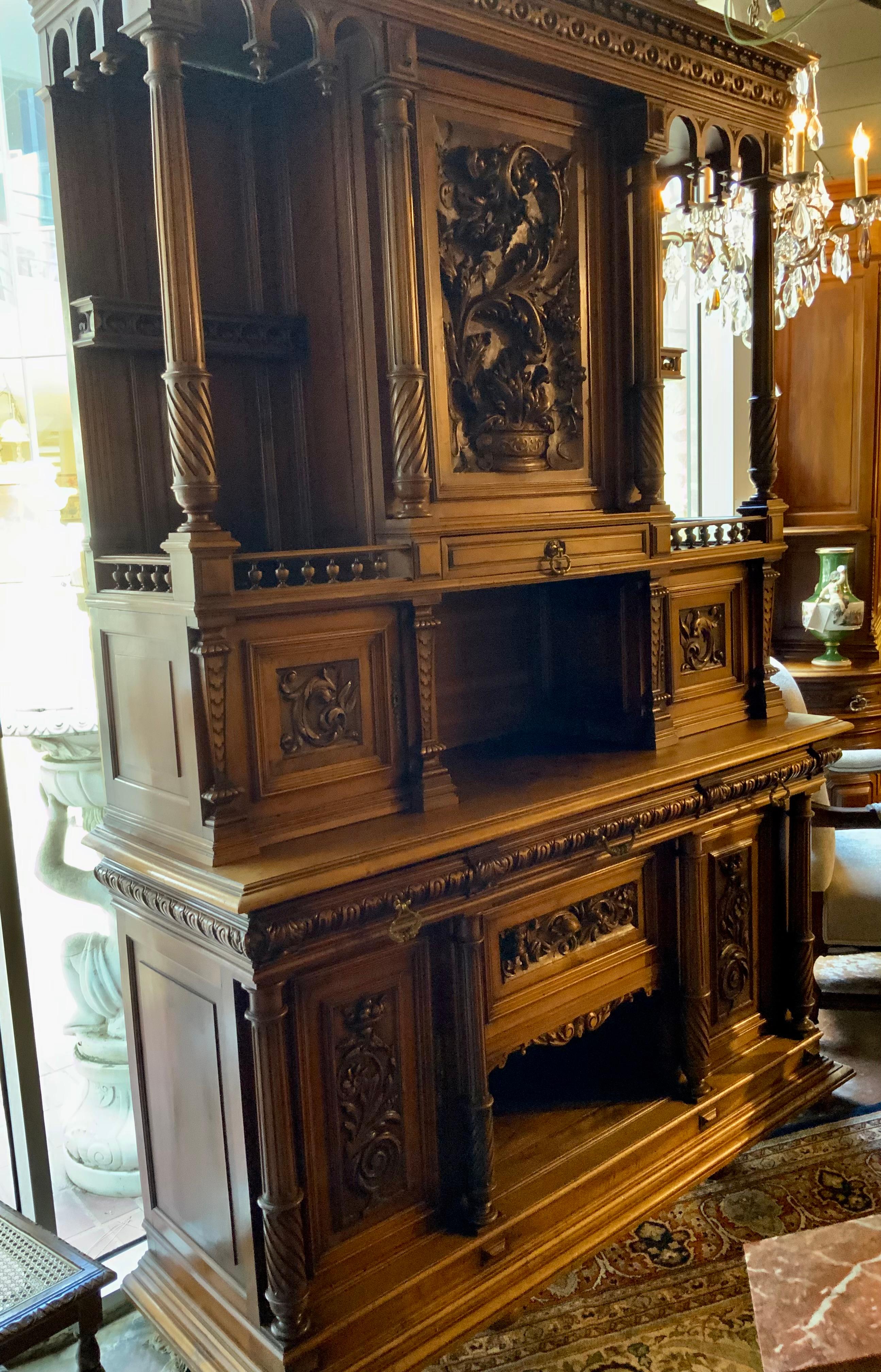 French oak double cupboard/buffet Henry II style, 19 th c. Carved For Sale 3