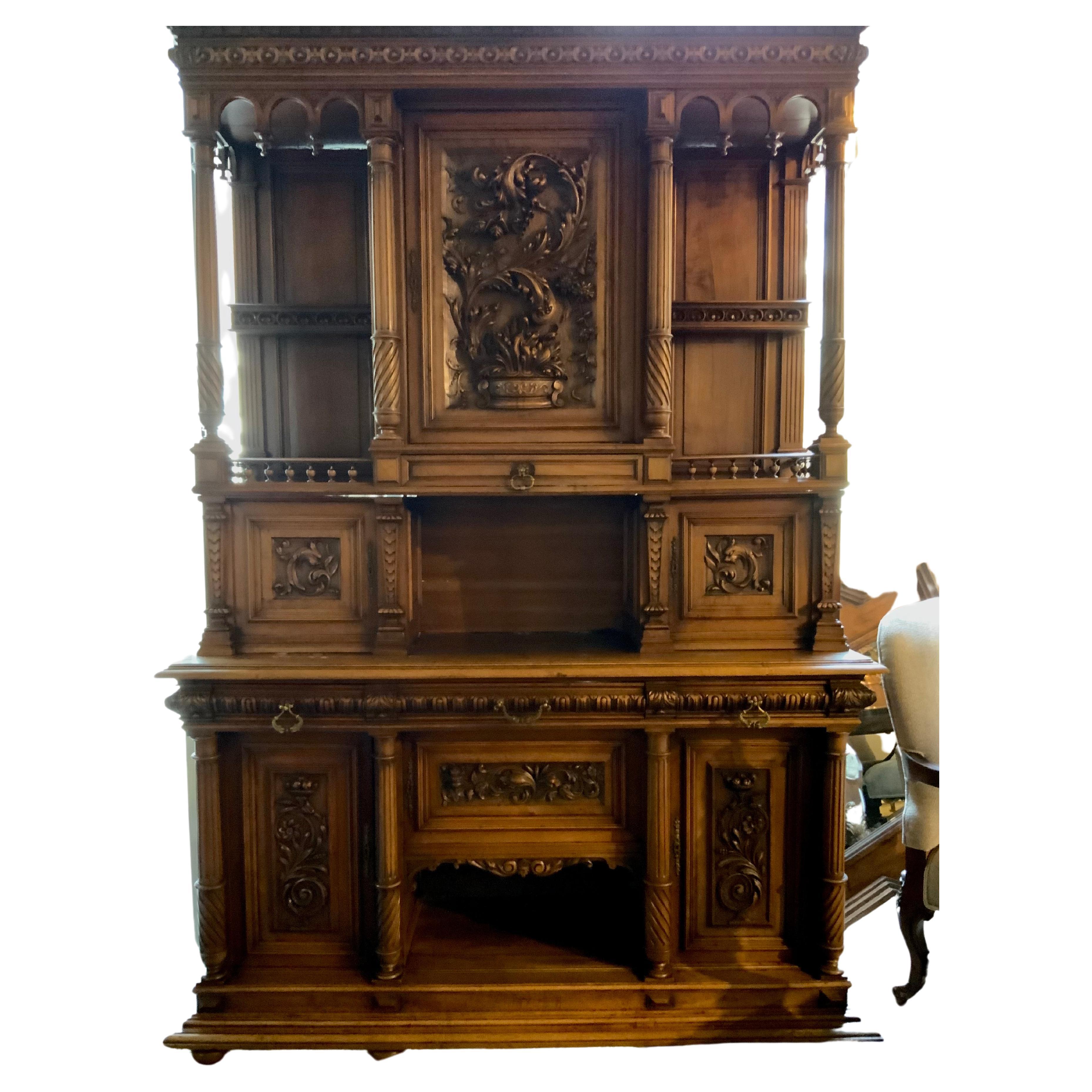 French oak double cupboard/buffet Henry II style, 19 th c. Carved For Sale