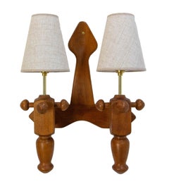 French Oak Double Sconce from Guillerme & Chambron circa 1950