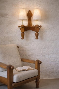 French Oak Double Sconce from Guillerme & Chambron circa 1950