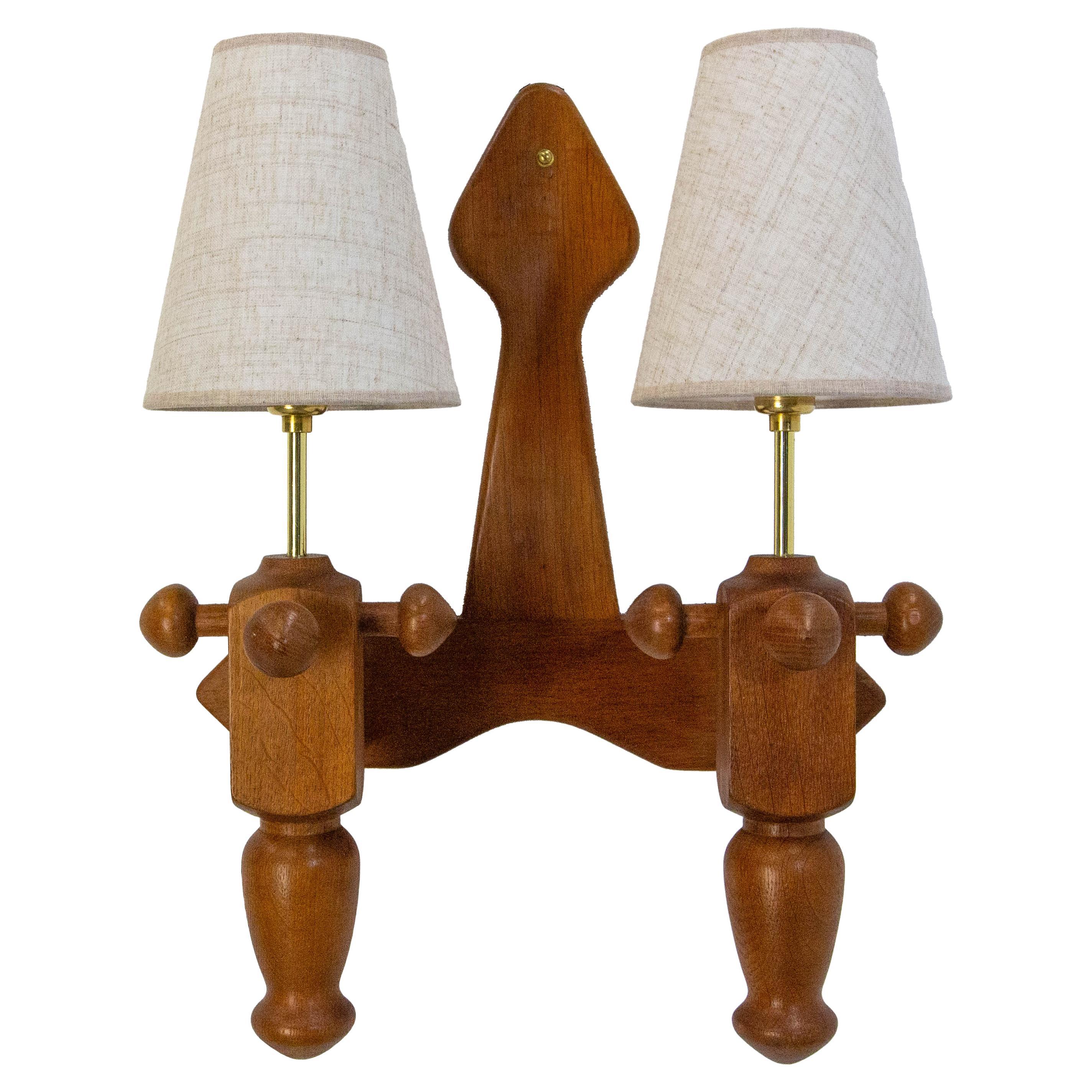 French Oak Double Sconce from Guillerme 
Chambron circa 1950 For Sale