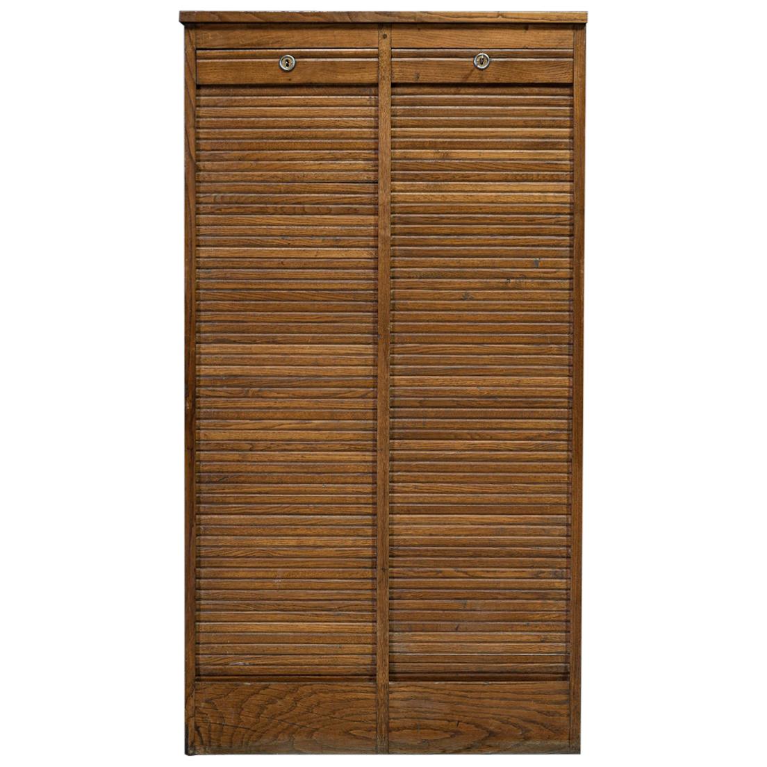 French Oak Double Tambour Cabinet