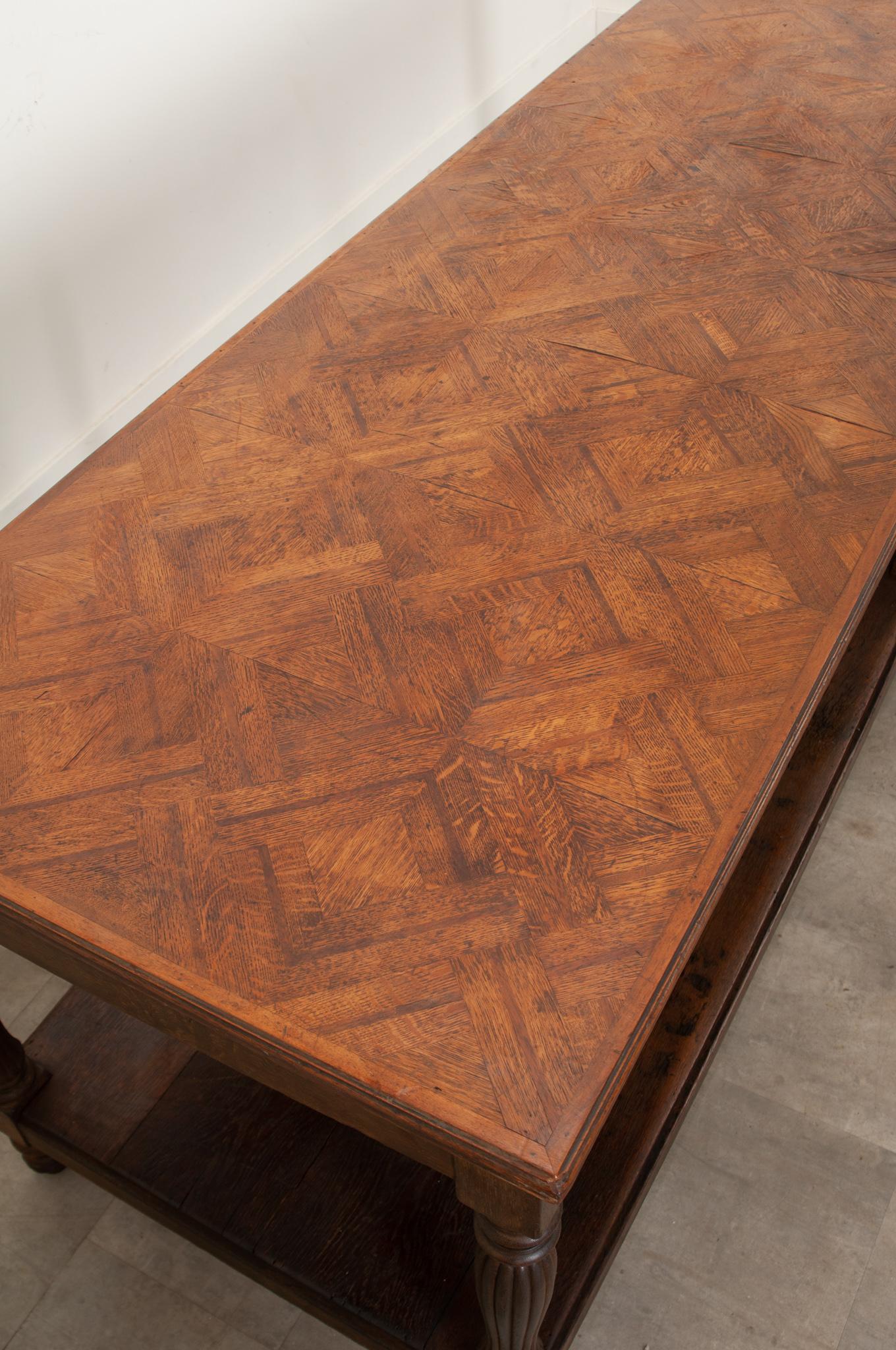French Oak Drapery Table with Parquet Top For Sale 3