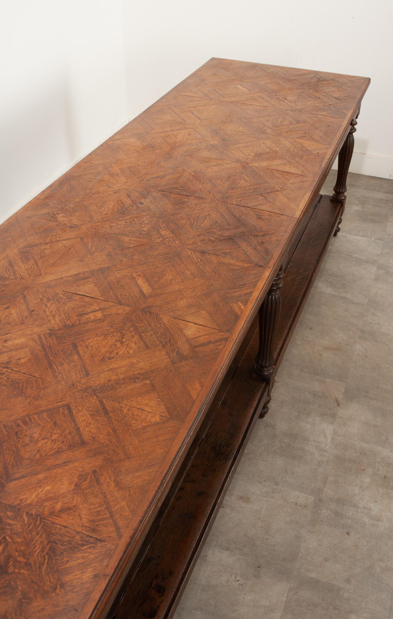French Oak Drapery Table with Parquet Top For Sale 4