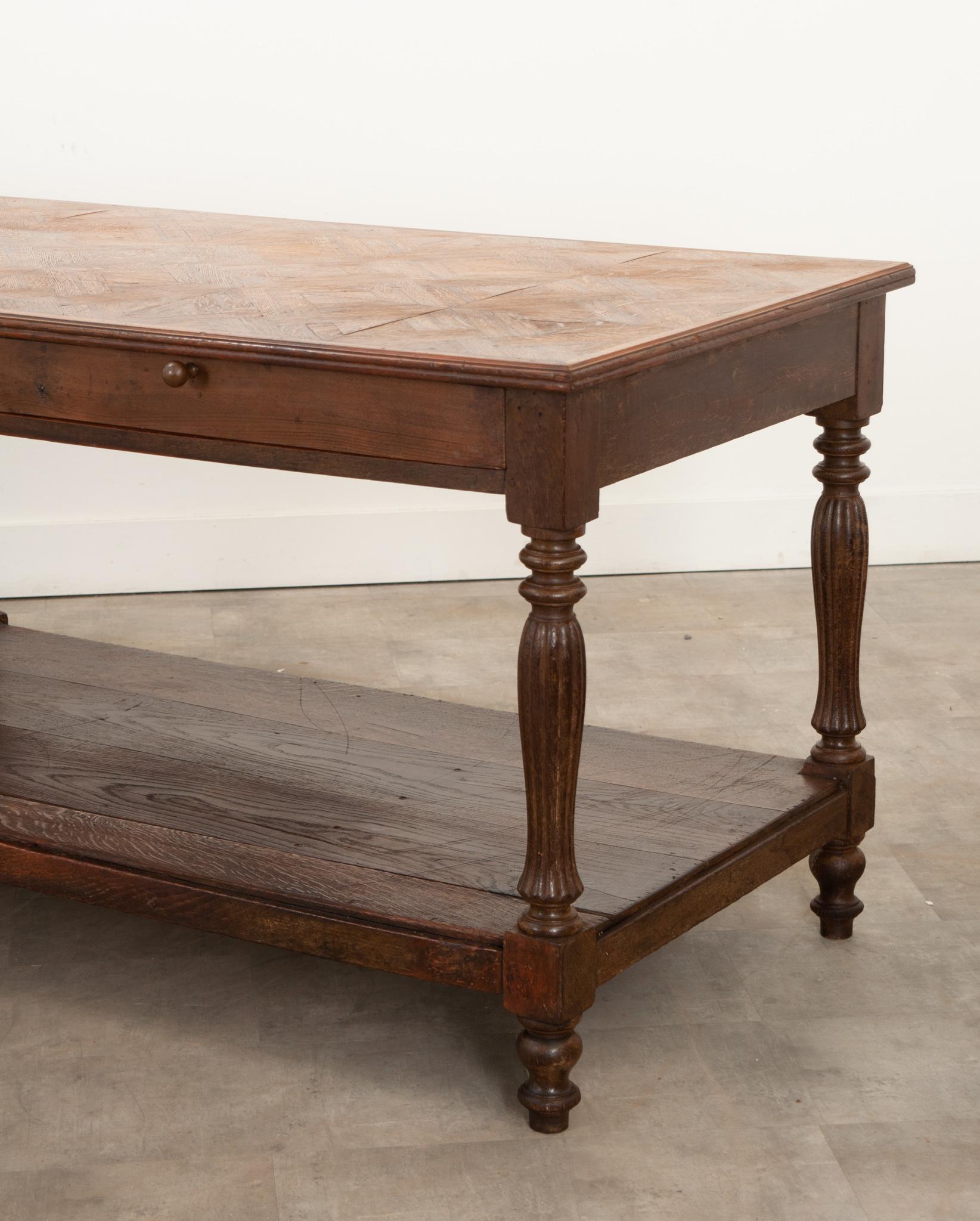French Oak Drapery Table with Parquet Top For Sale 8