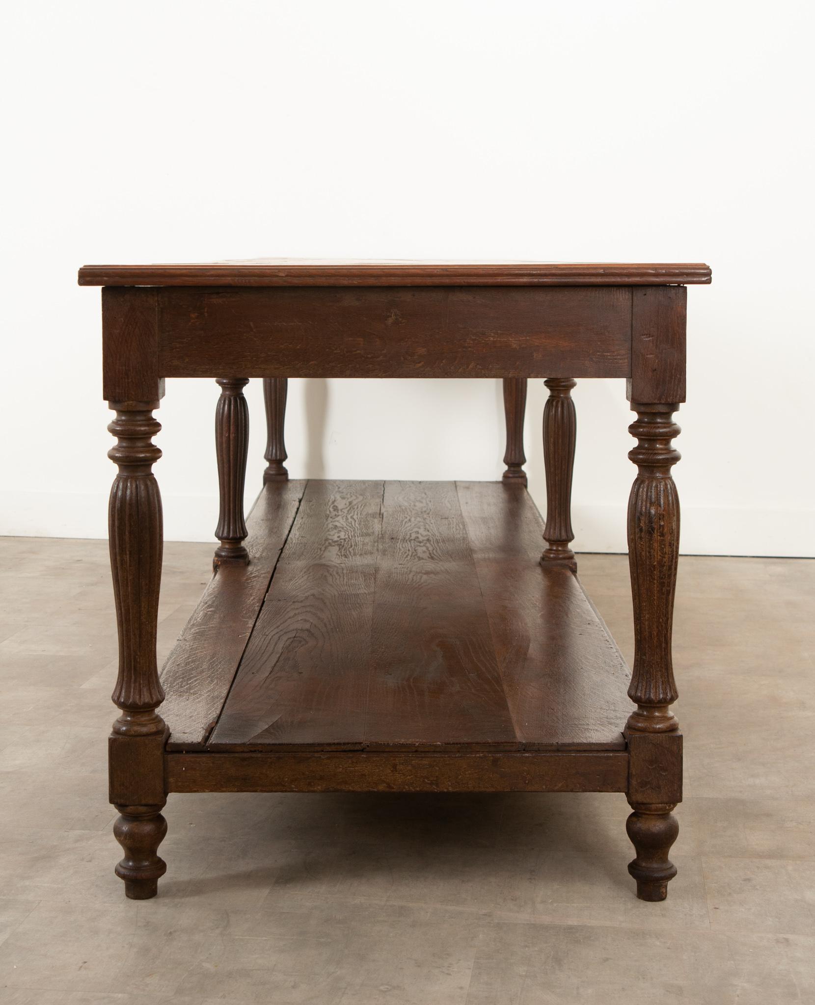 French Oak Drapery Table with Parquet Top For Sale 11