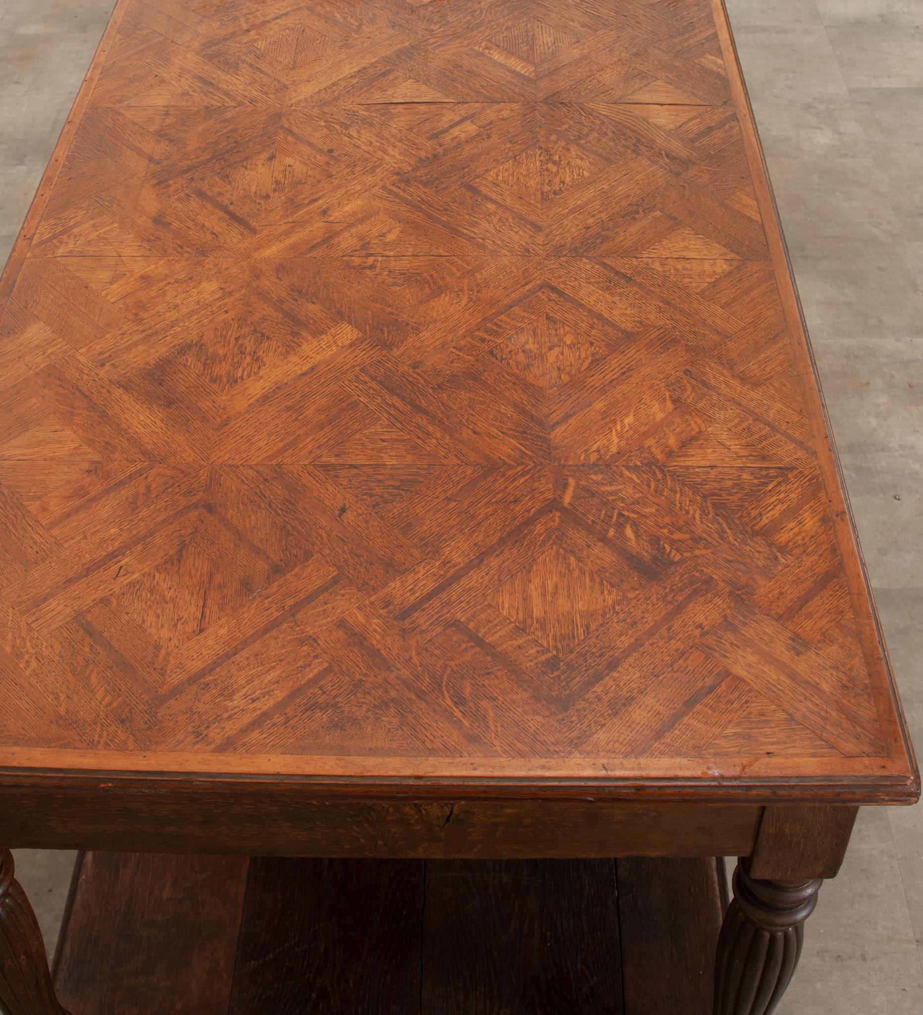French Oak Drapery Table with Parquet Top For Sale 1
