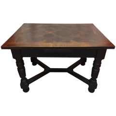 French Oak Draw Table with a Parquet Top, Late 19th Century