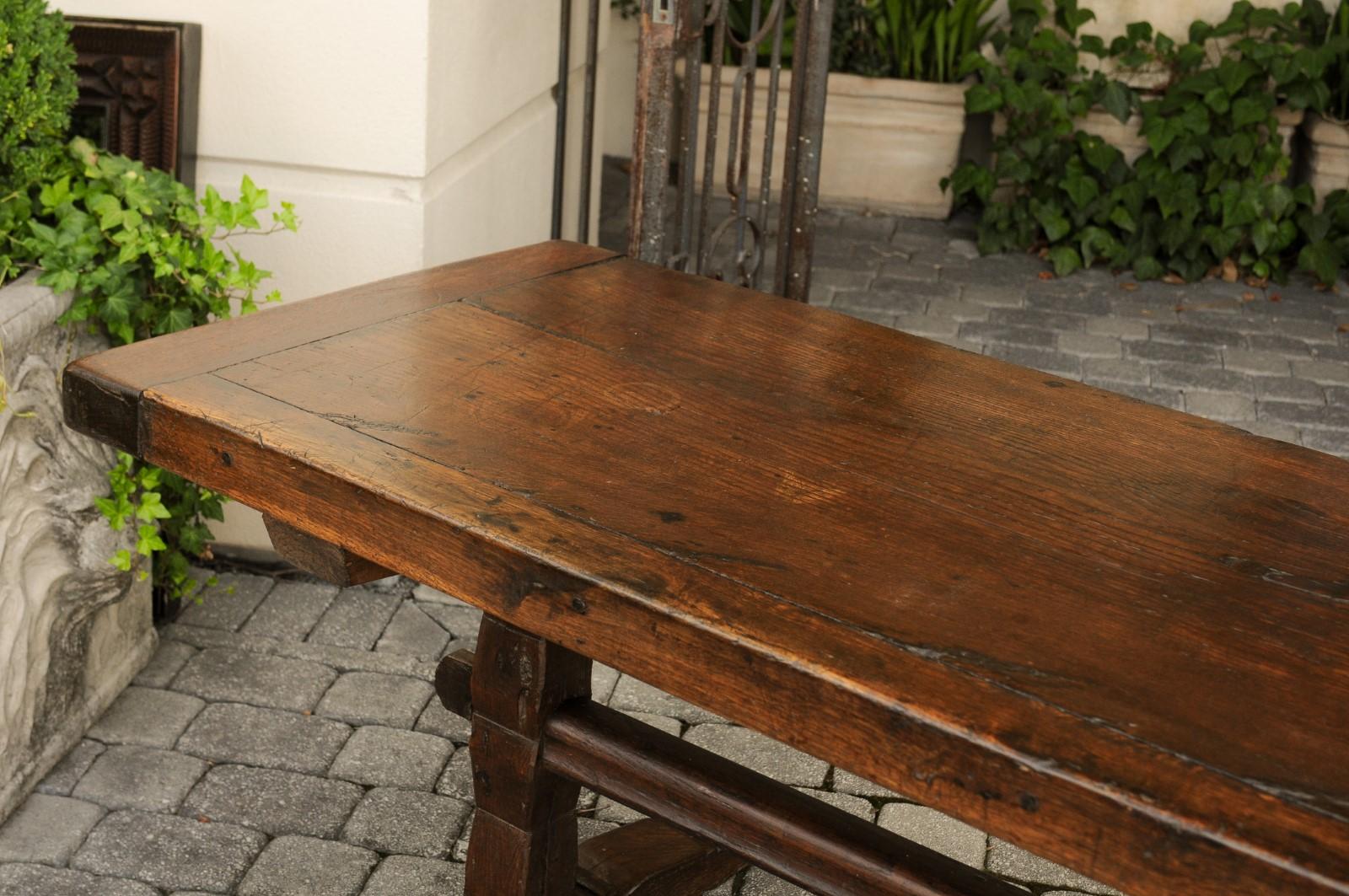 French Oak Farm Table with Trestle Base and Weathered Patina, circa 1880 In Good Condition In Atlanta, GA