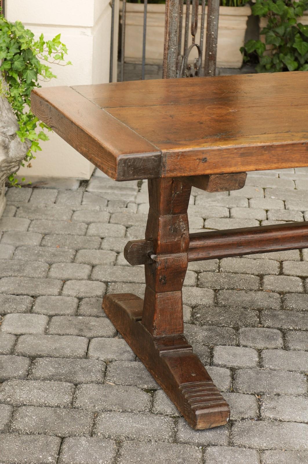 French Oak Farm Table with Trestle Base and Weathered Patina, circa 1880 2