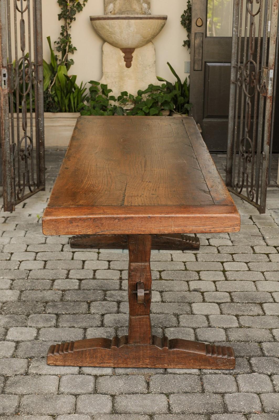 French Oak Farm Table with Trestle Base and Weathered Patina, circa 1880 3
