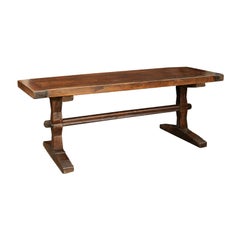French Oak Farm Table with Trestle Base and Weathered Patina, circa 1880