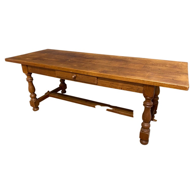 French Oak Farmhouse Dining Table with Drawer For Sale at 1stDibs