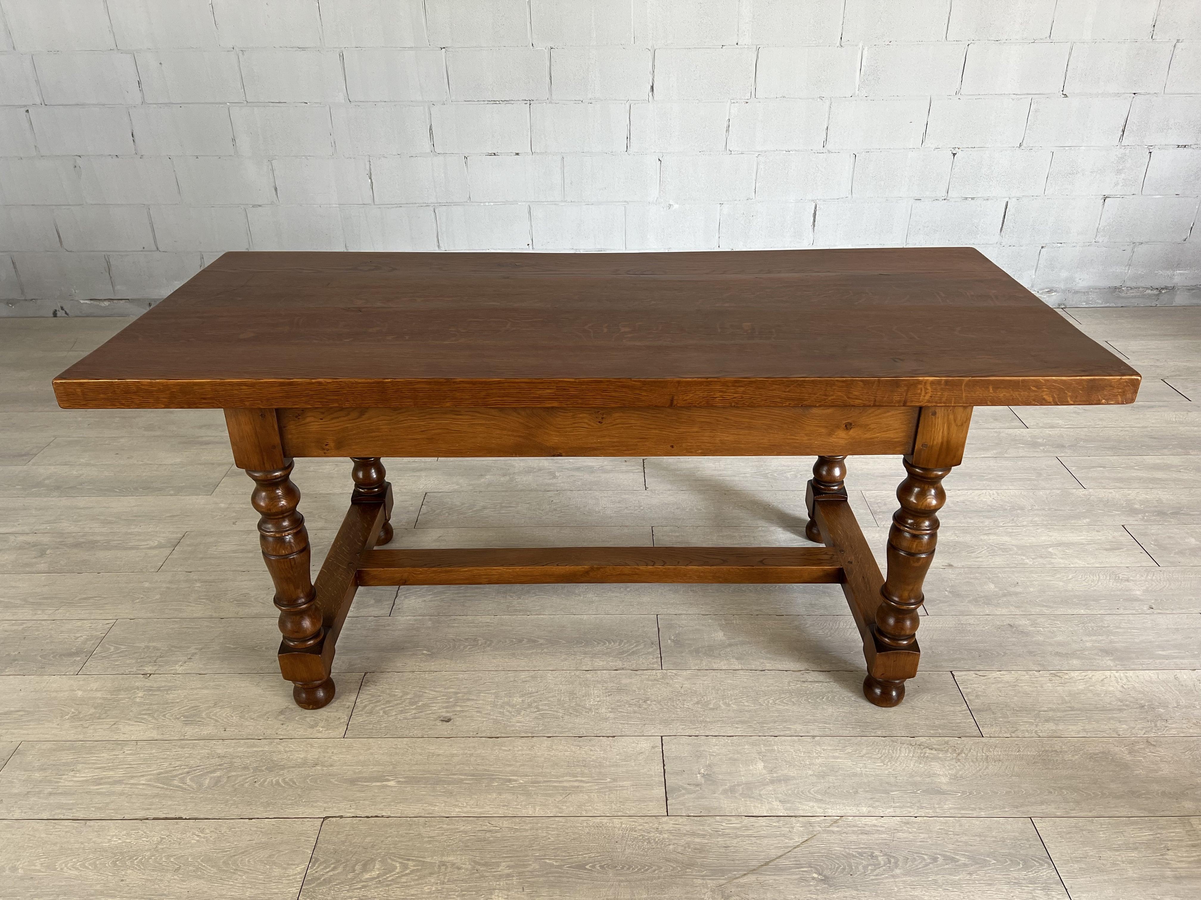 French Provincial French Oak Farmhouse Kitchen or Dining Table With Single Drawer