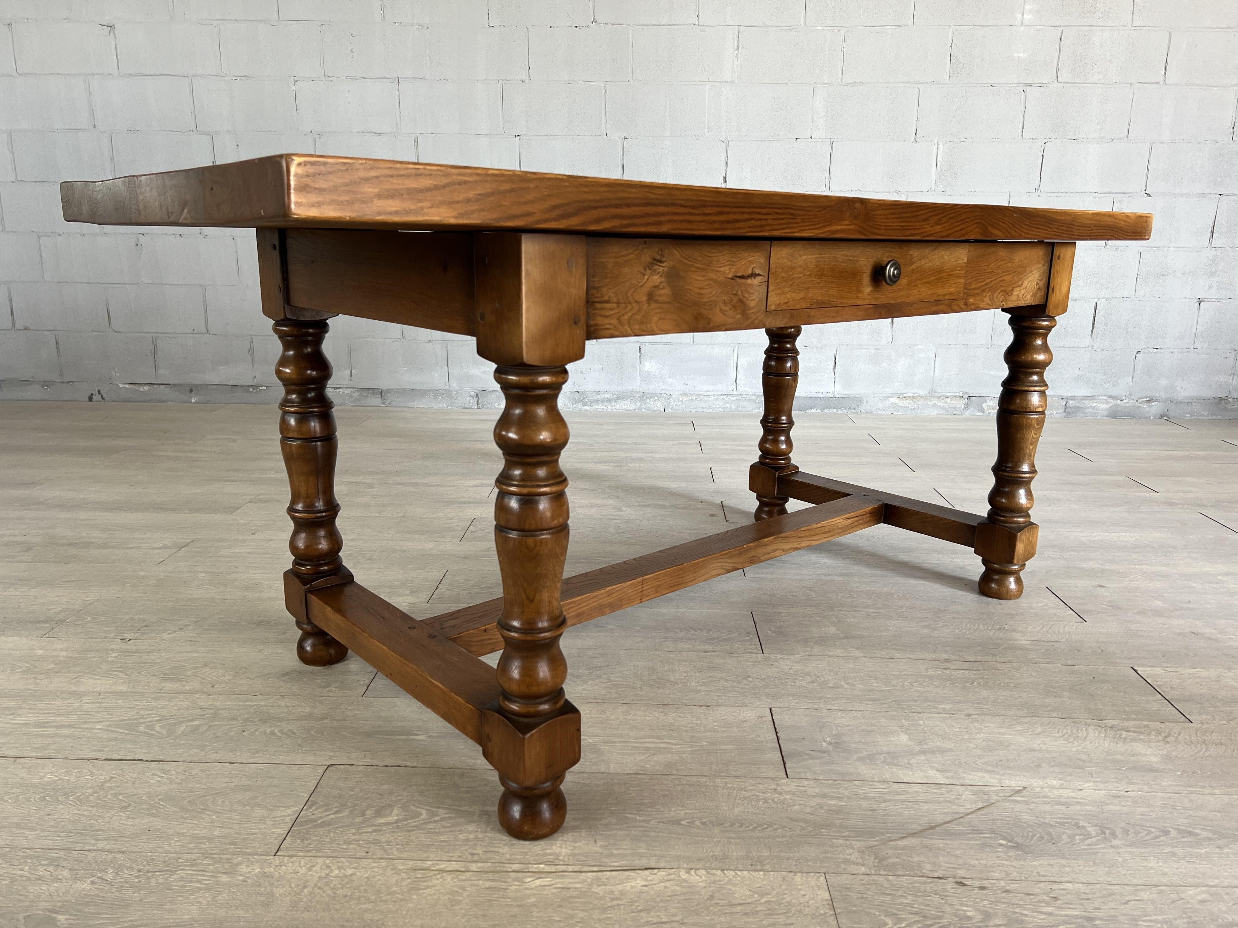 French Oak Farmhouse Kitchen or Dining Table With Single Drawer 4