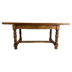 French Oak Farmhouse Kitchen or Dining Table With Single Drawer