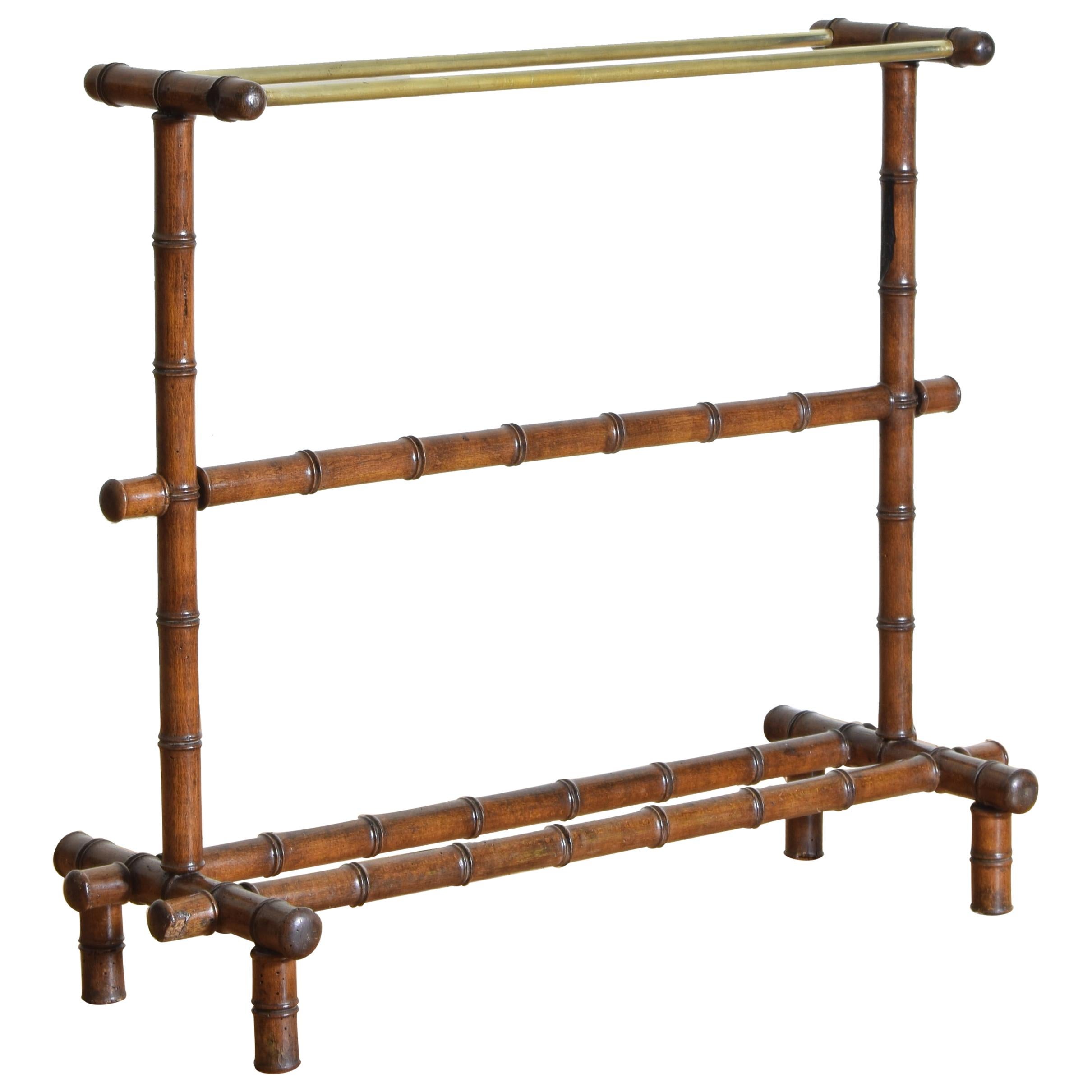 French Oak Faux Bamboo and Brass Towel Rack, Late 19th Century