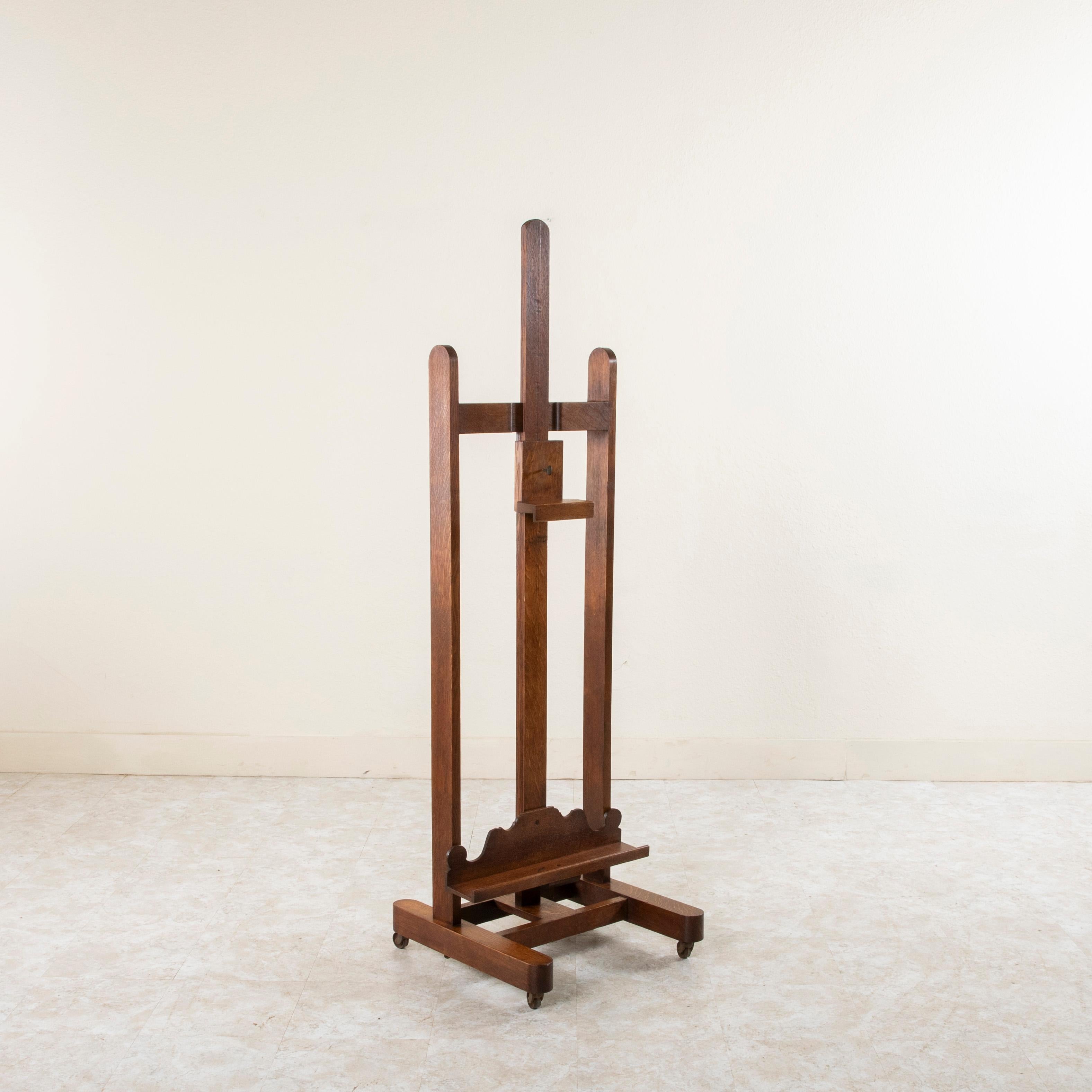 French Oak Floor Easel with Adjustable Height, C. 1900 2