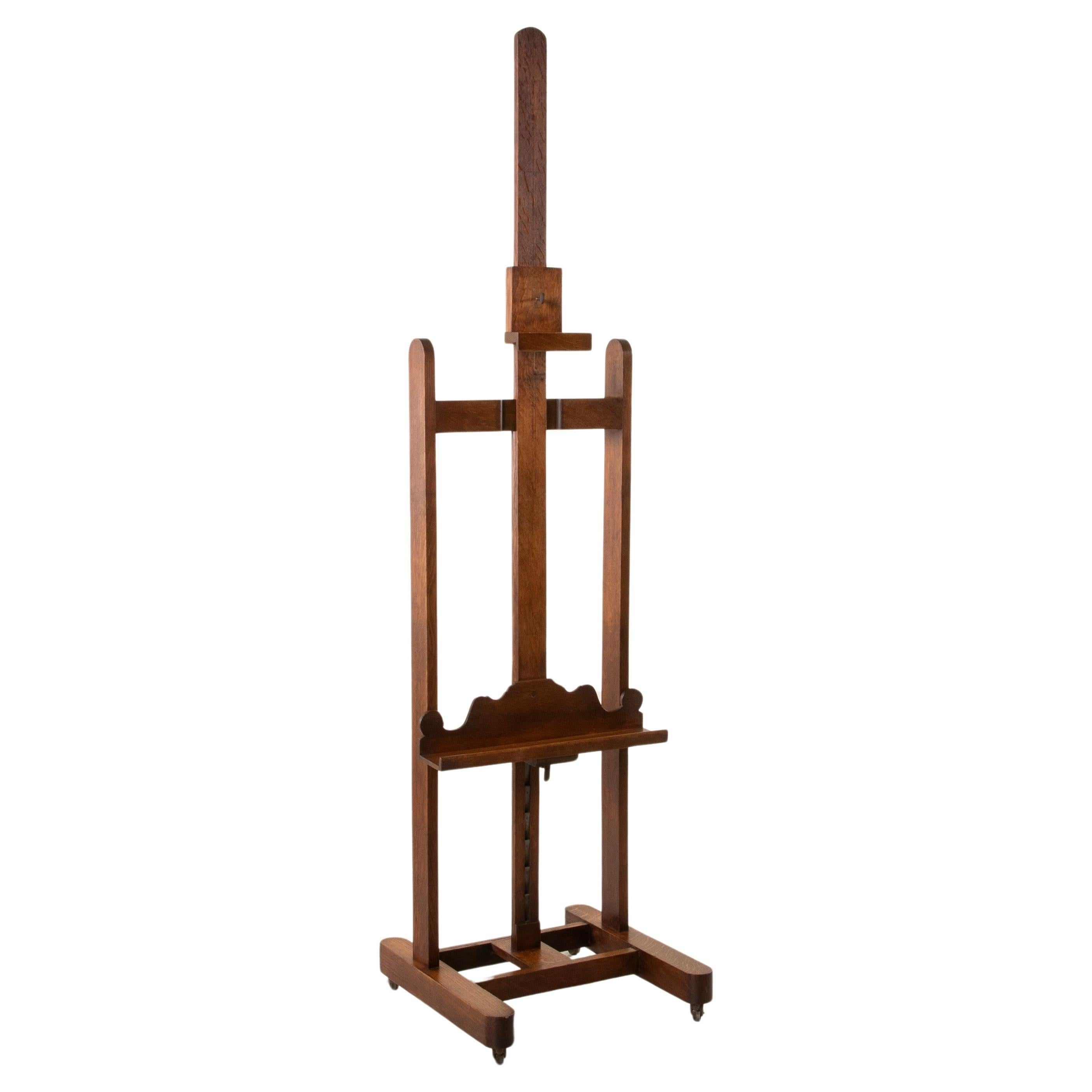 French Oak Floor Easel with Adjustable Height, C. 1900