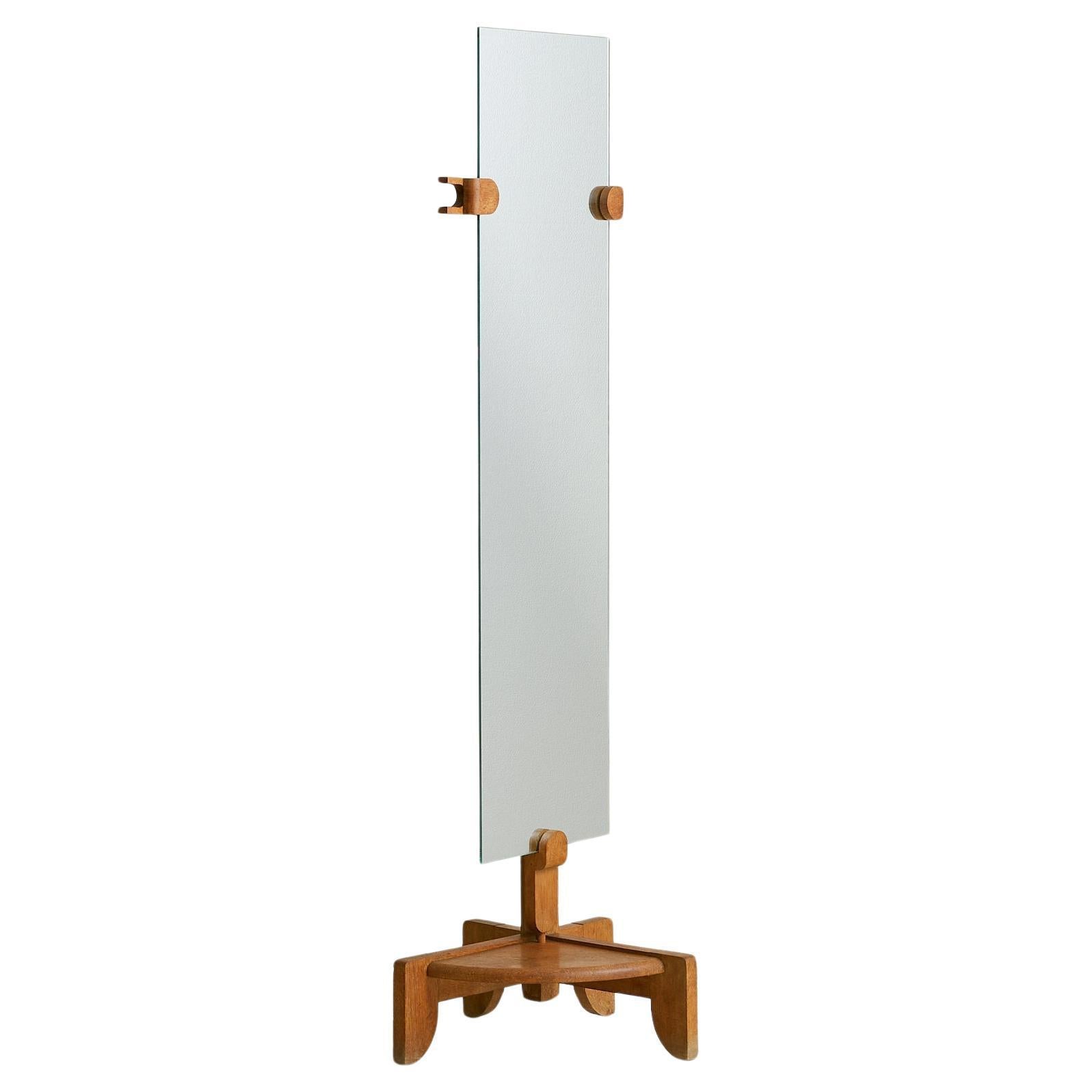 French Oak Floor Mirror by Guillerme et Chambron, 1940s