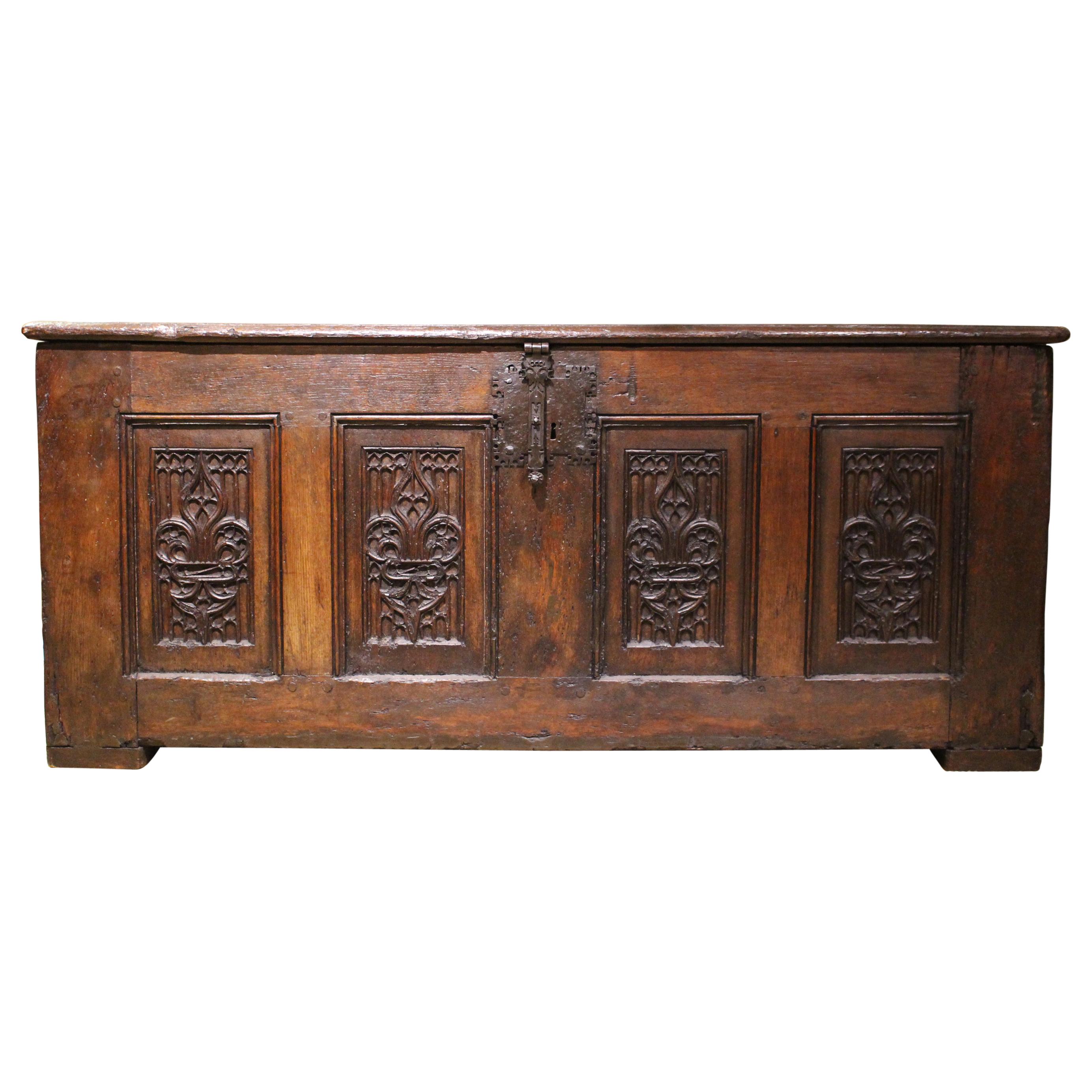 French Oak Gothic Coffer For Sale