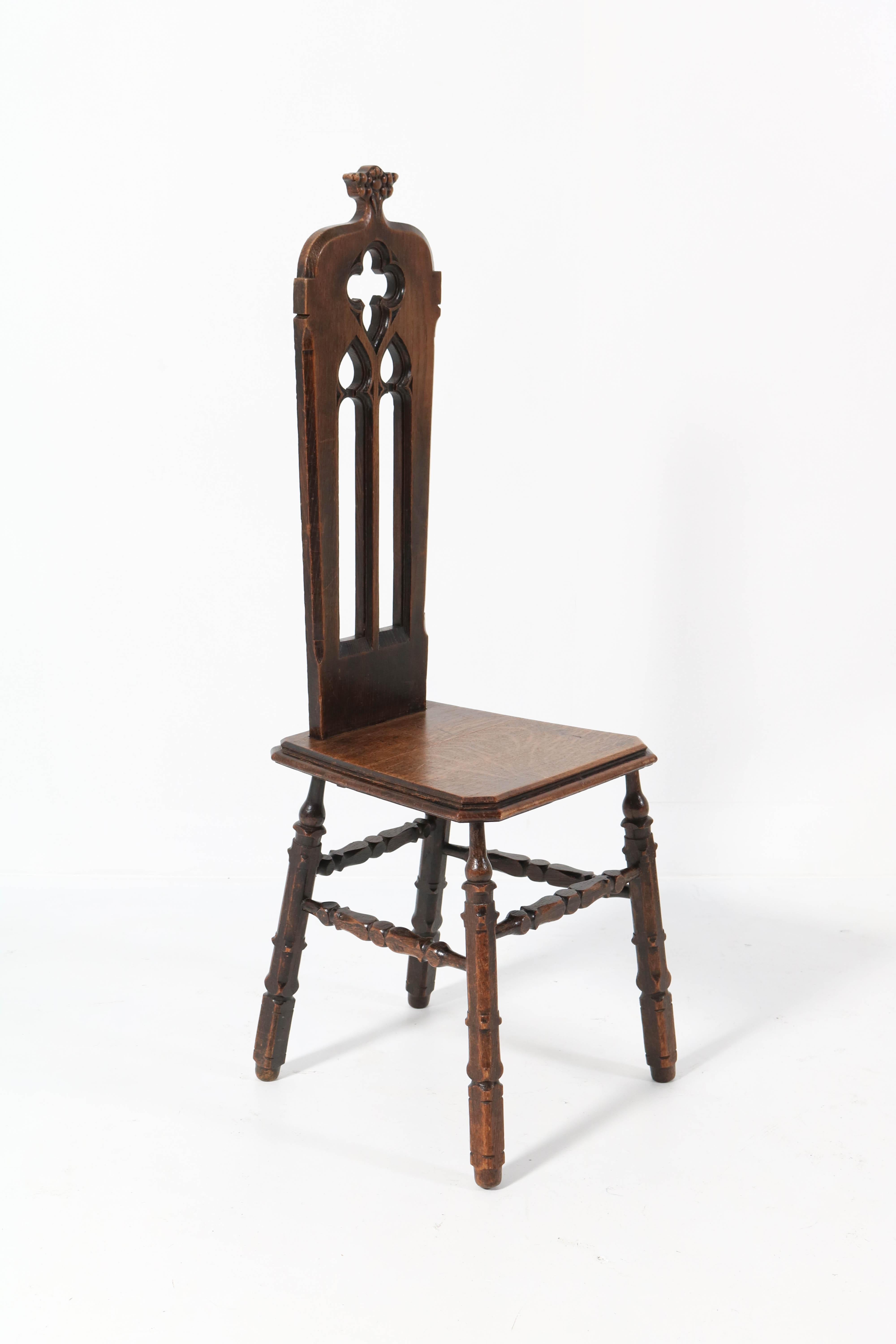 French Oak Gothic Revival Side Chair, 1920s In Good Condition In Amsterdam, NL