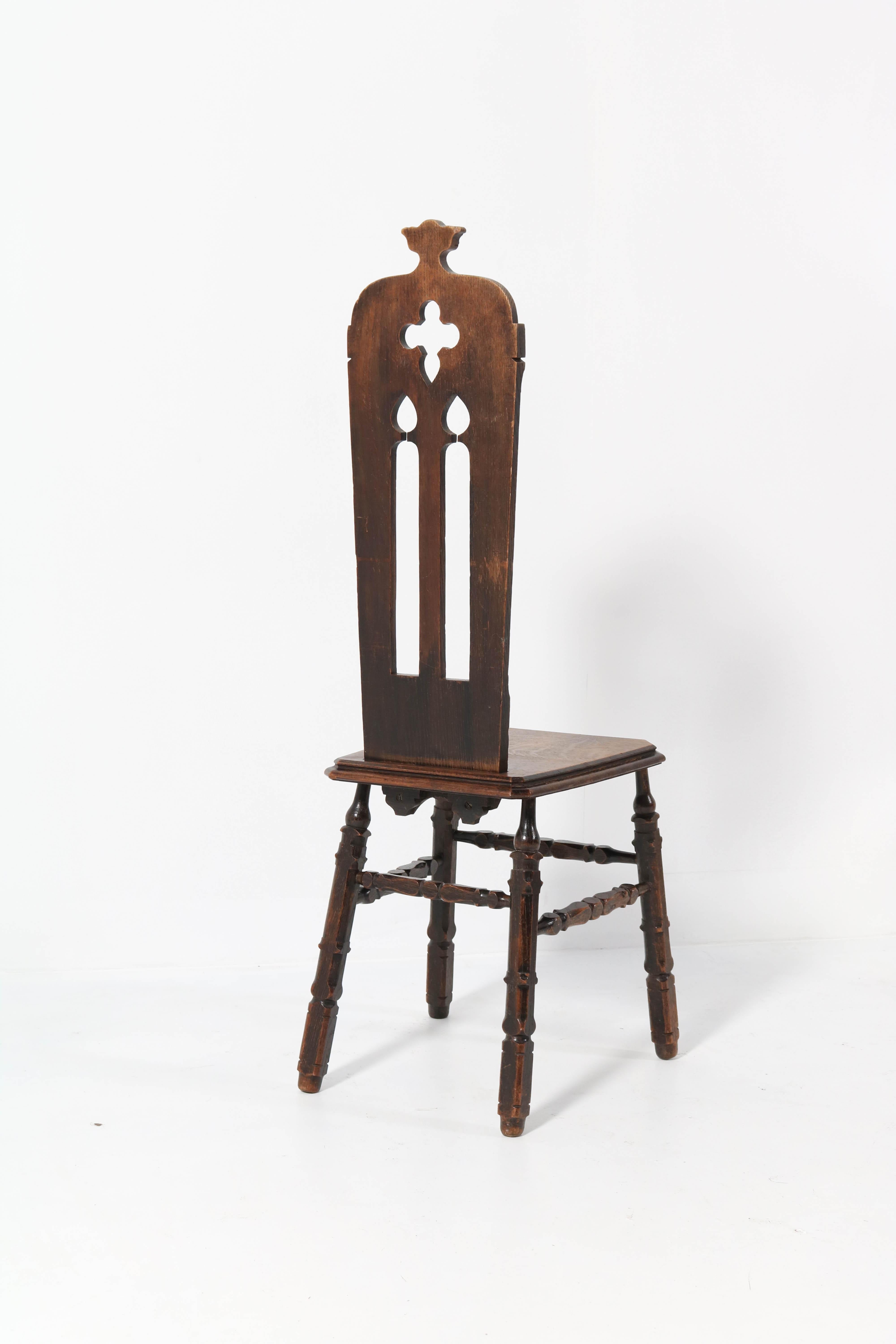 Early 20th Century French Oak Gothic Revival Side Chair, 1920s