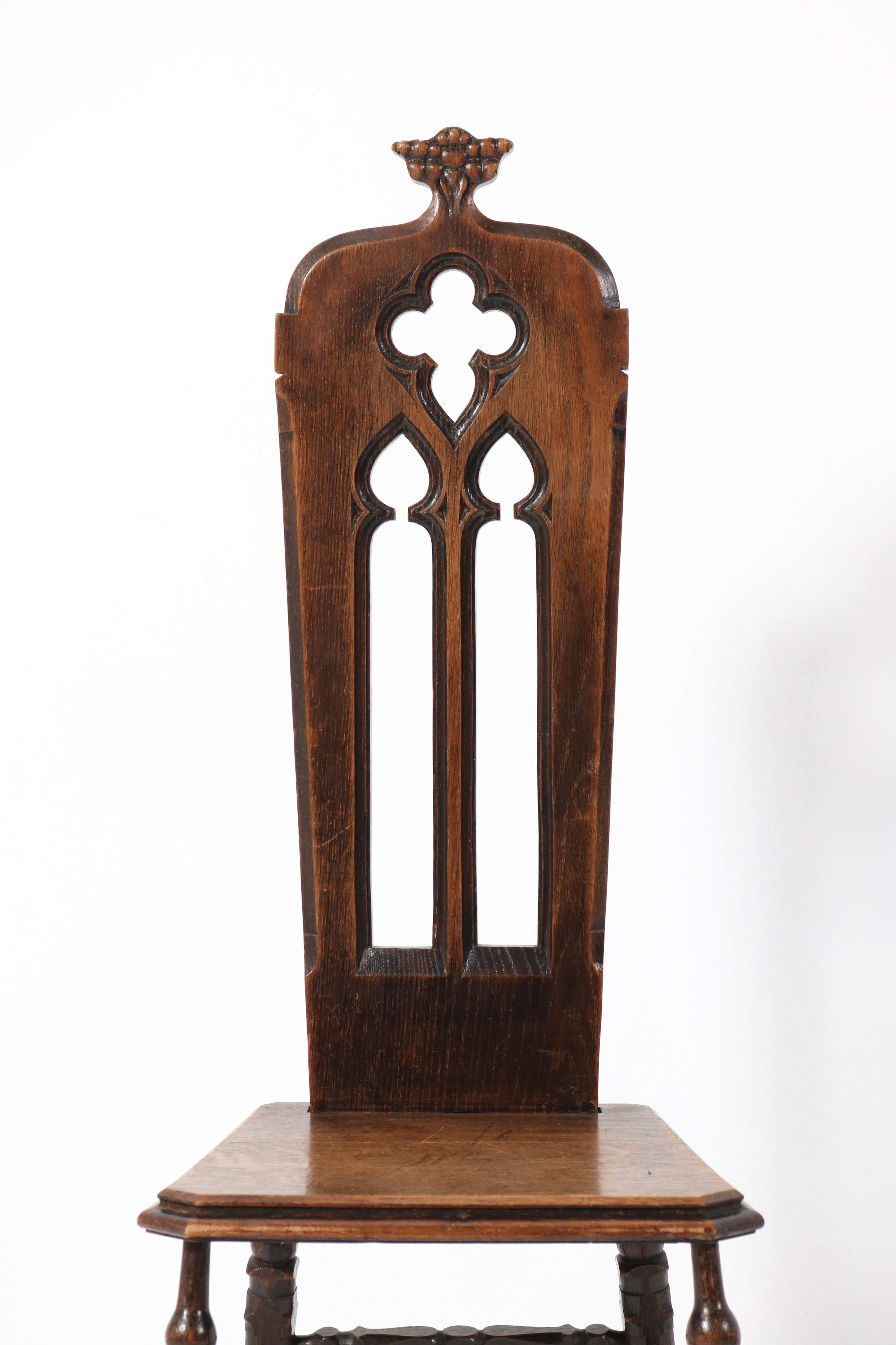 French Oak Gothic Revival Side Chair, 1920s 1