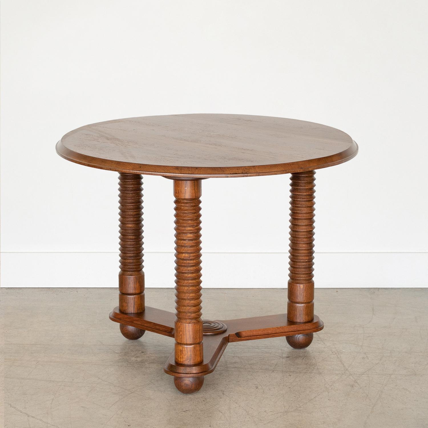 French Oak Gueridon Table by Charles Dudouyt 1