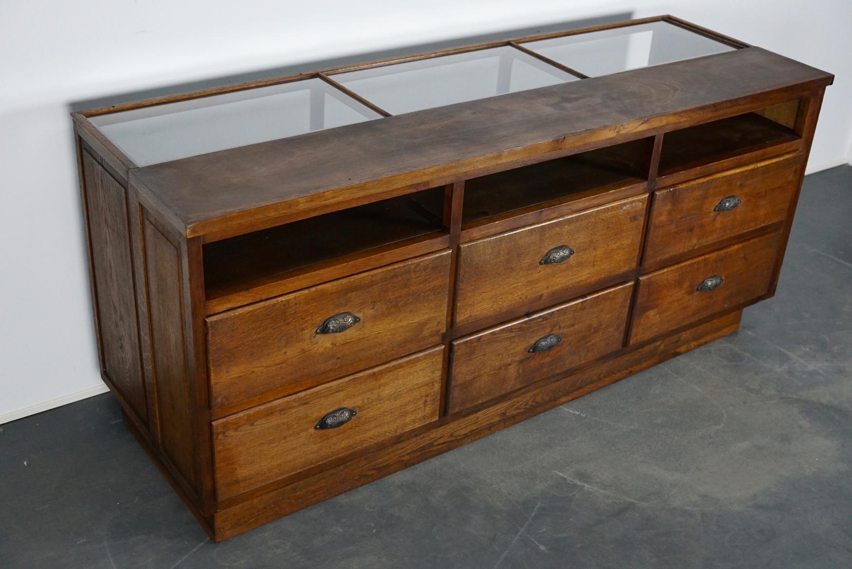 Industrial French Oak Haberdashery Cabinet or Shop Counter, 1930s