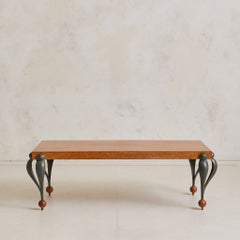 French Oak + Hammered Iron Rectangular Coffee Table, 1950s