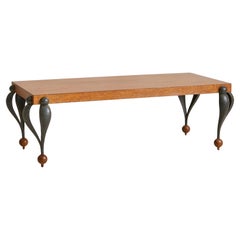 French Oak + Hammered Iron Rectangular Coffee Table, 1950s