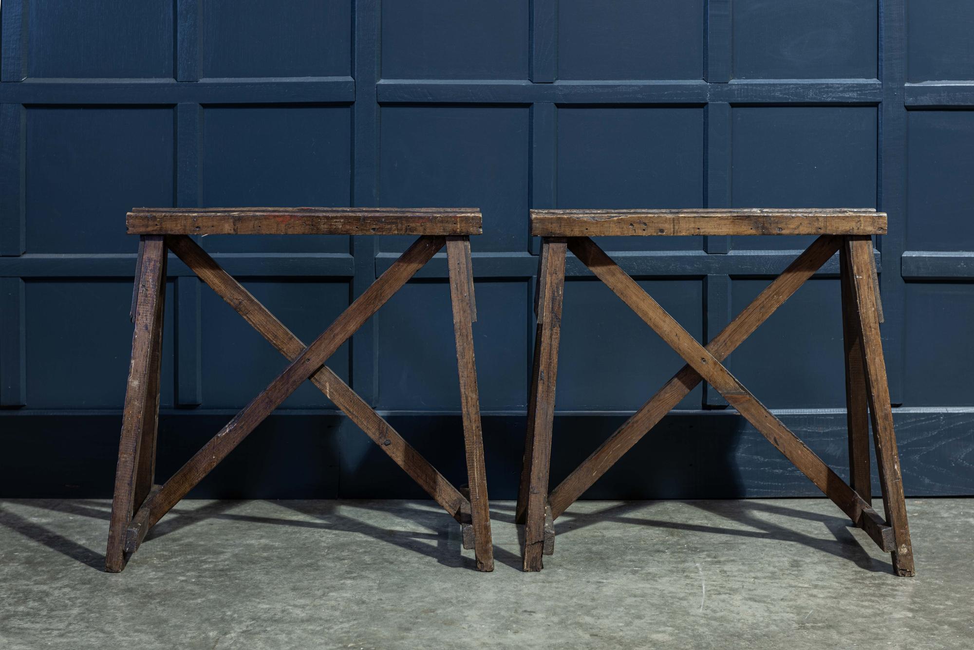 Early 20th Century French Oak Harvest Trestle Table For Sale