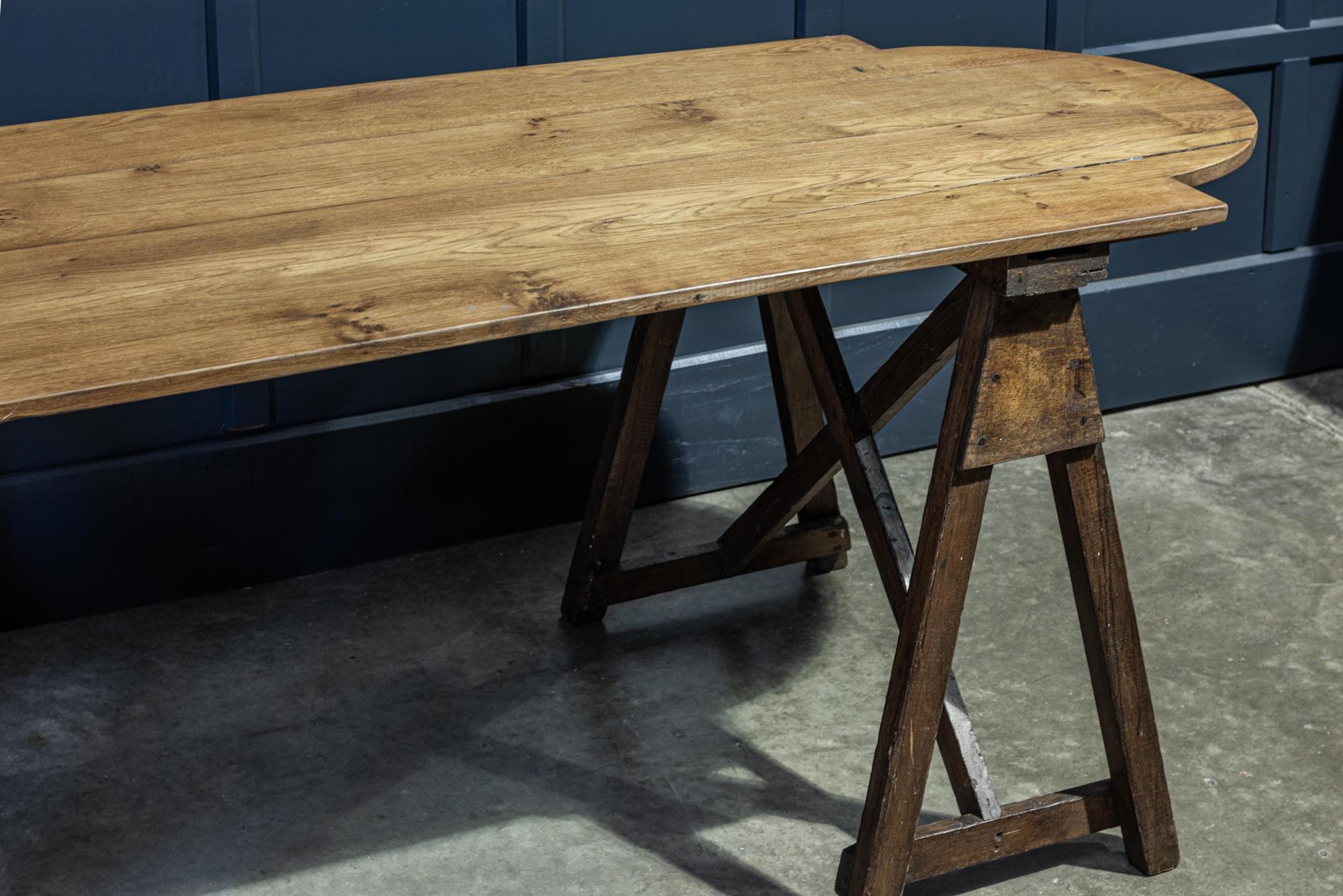 French Oak Harvest Trestle Table For Sale 1