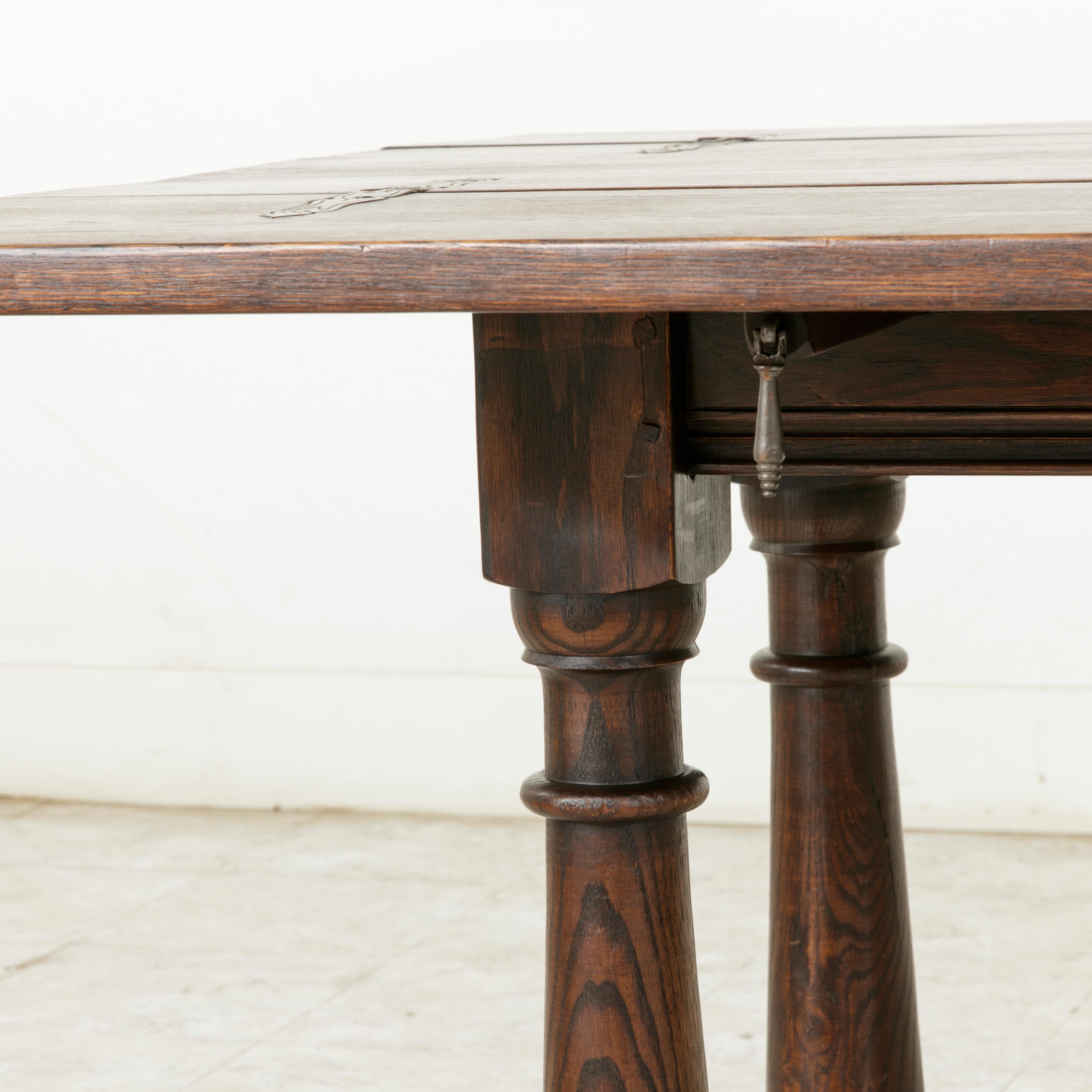 French Oak Hunt Folding Table, Console, Sofa Table with Iron Hinges 3