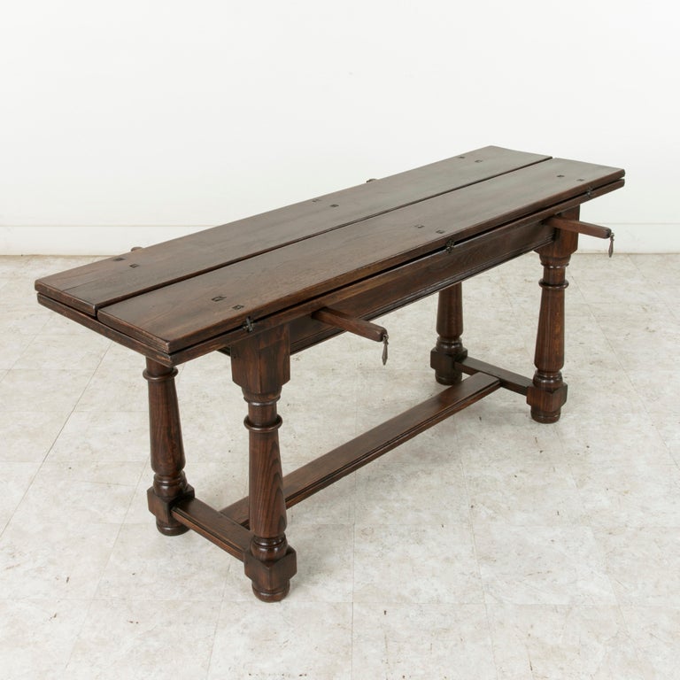 French Oak Hunt Folding Table, Console, Sofa Table with Iron Hinges at