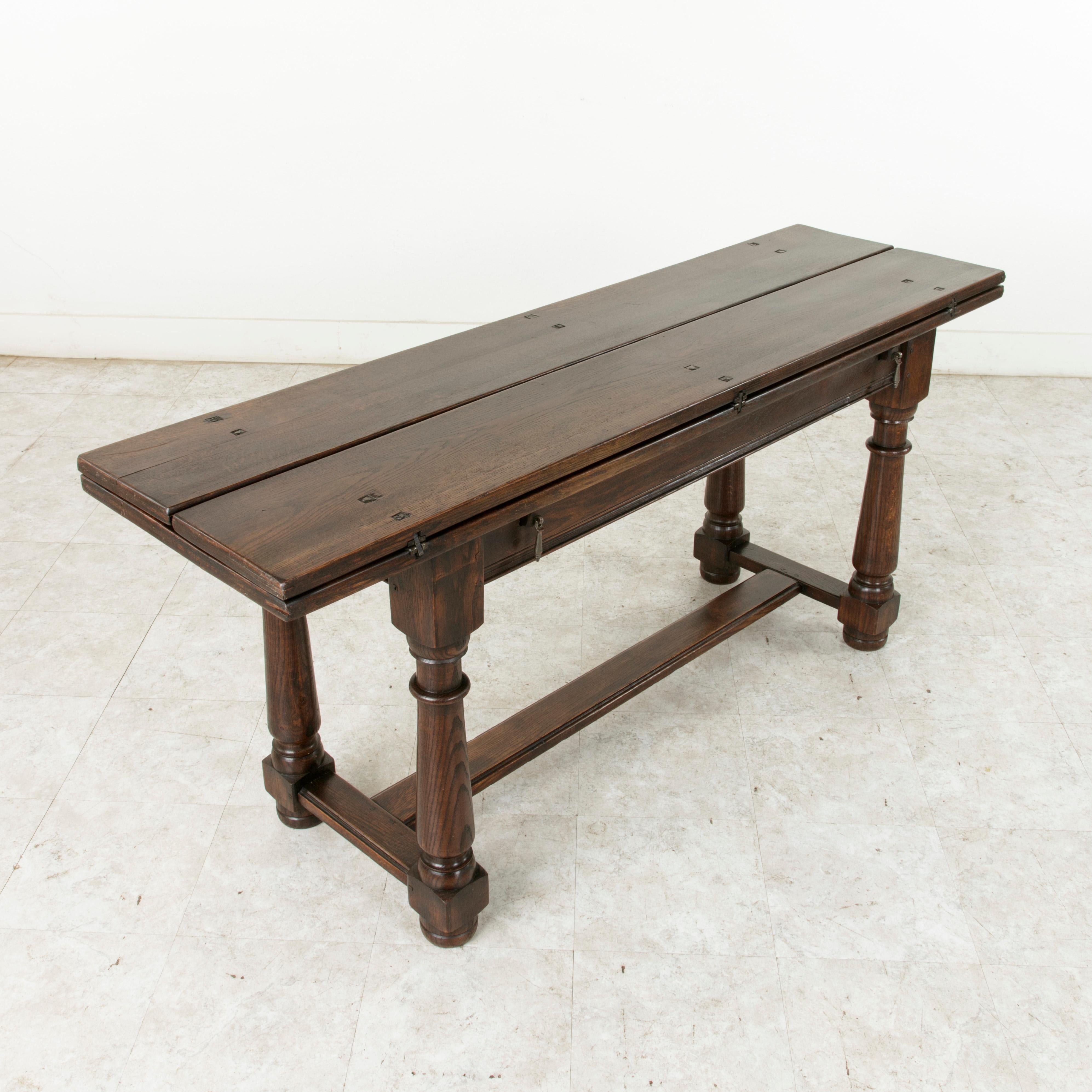 French Oak Hunt Folding Table, Console, Sofa Table with Iron Hinges 6