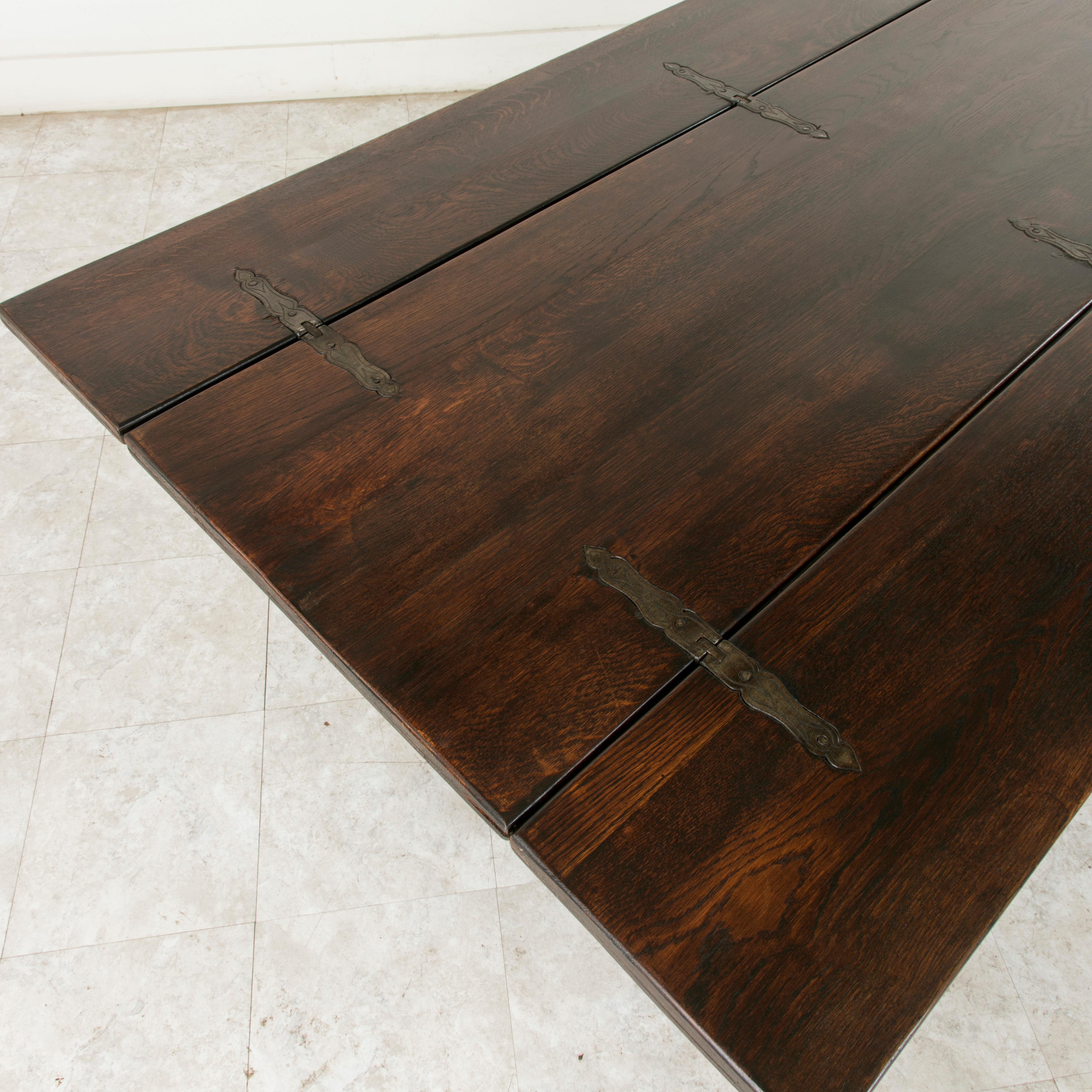 Early 20th Century French Oak Hunt Folding Table, Console, Sofa Table with Iron Hinges