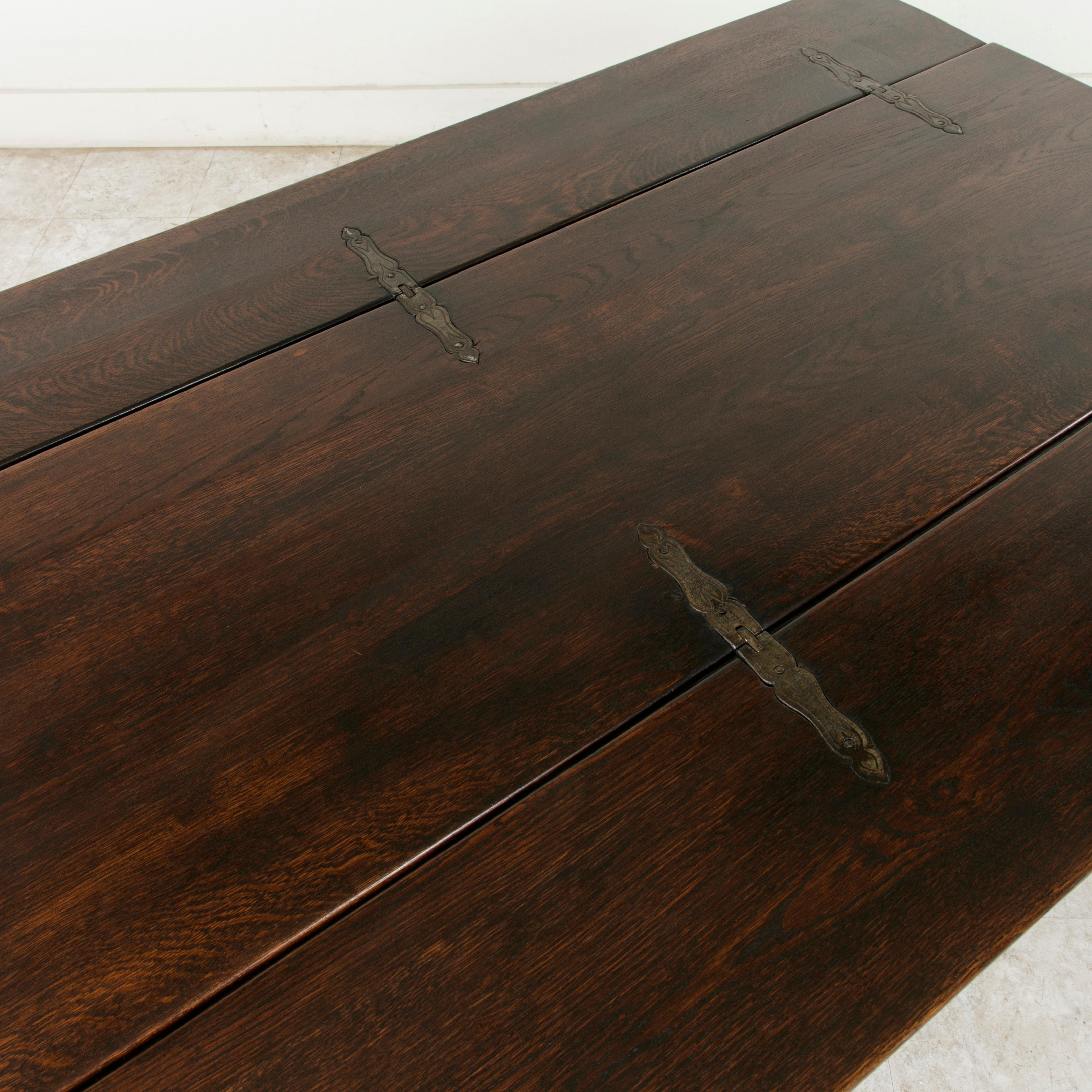French Oak Hunt Folding Table, Console, Sofa Table with Iron Hinges 1